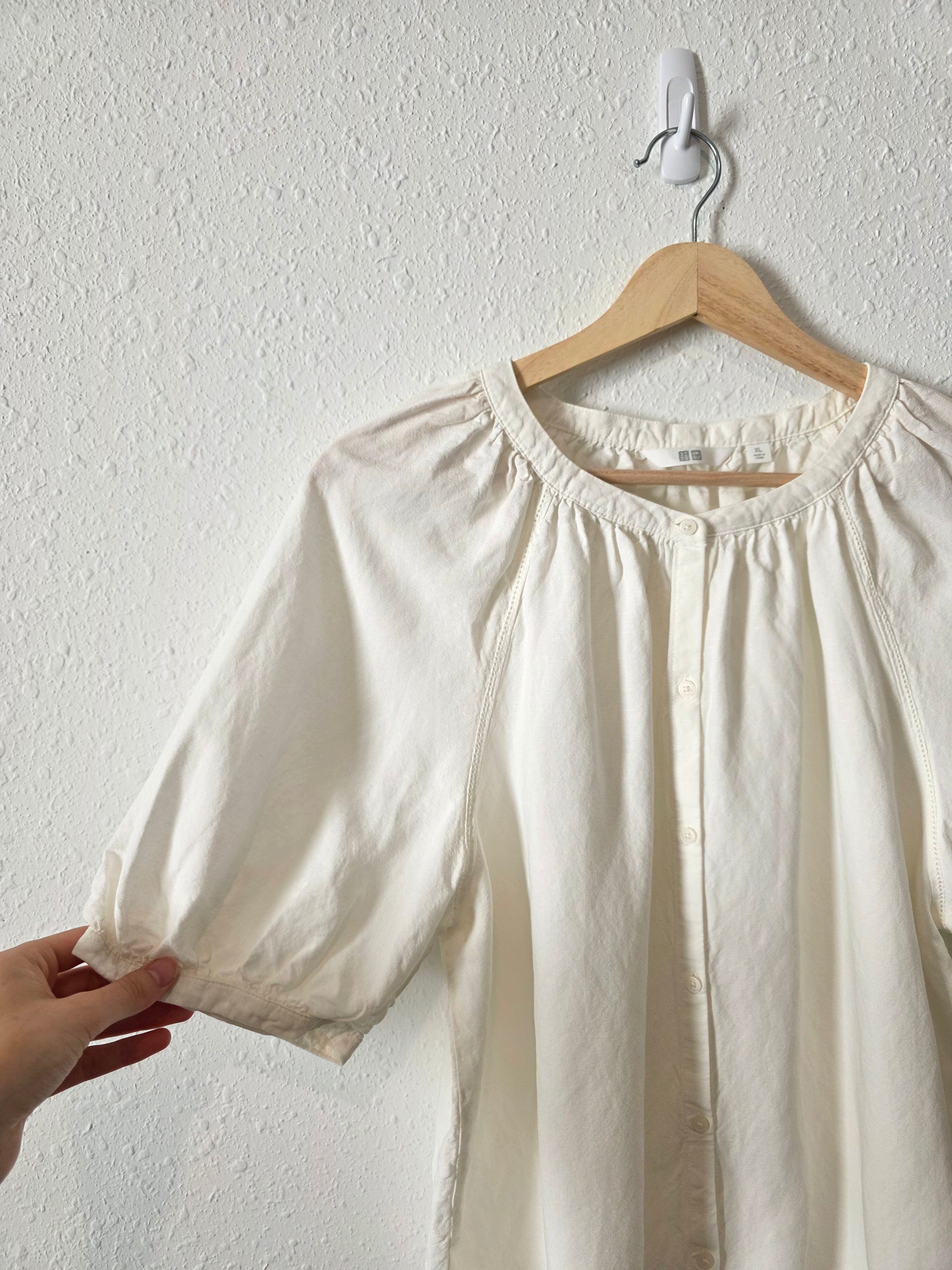 Linen Blend Puff Sleeve Top (XL)