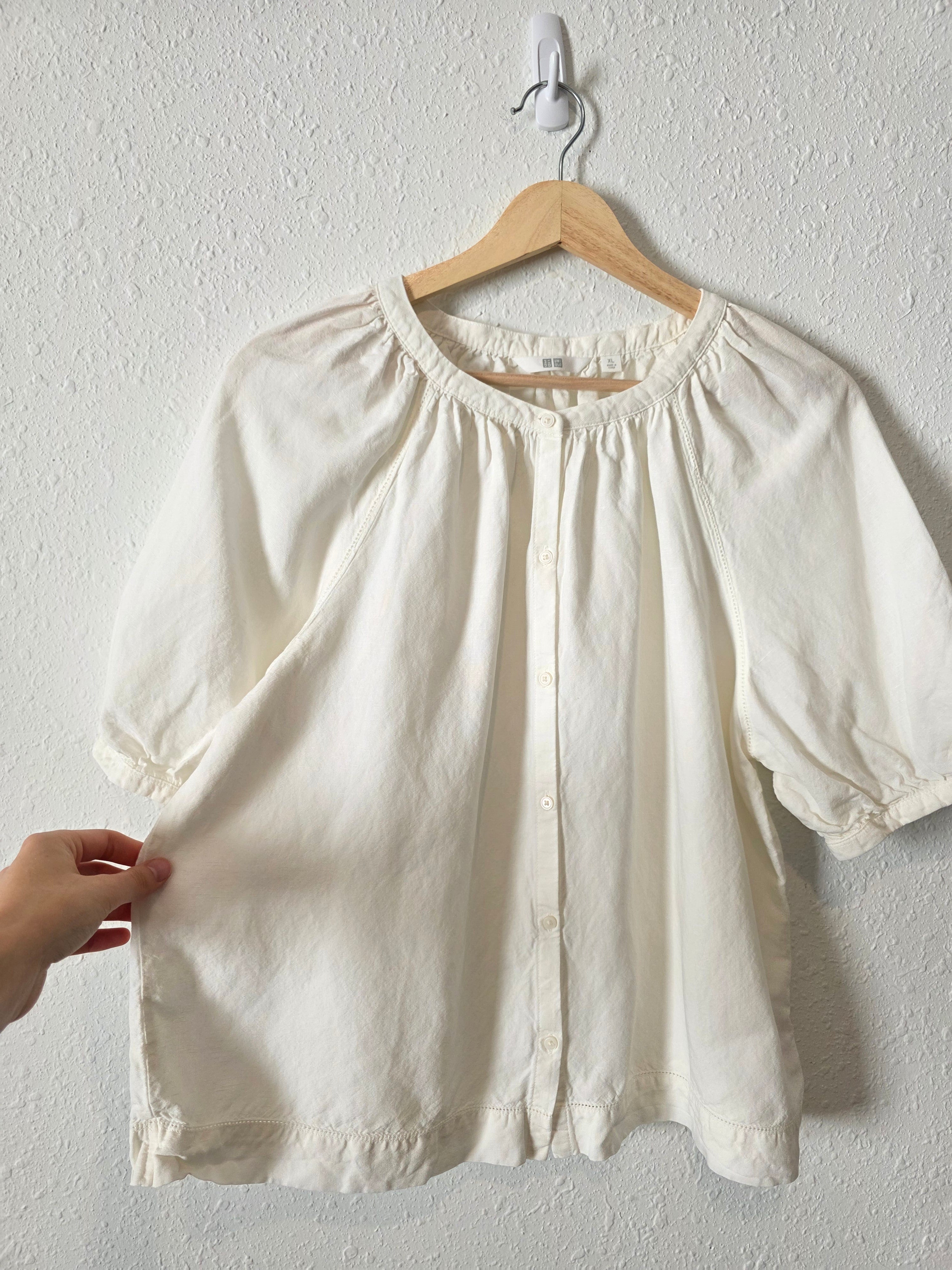 Linen Blend Puff Sleeve Top (XL)