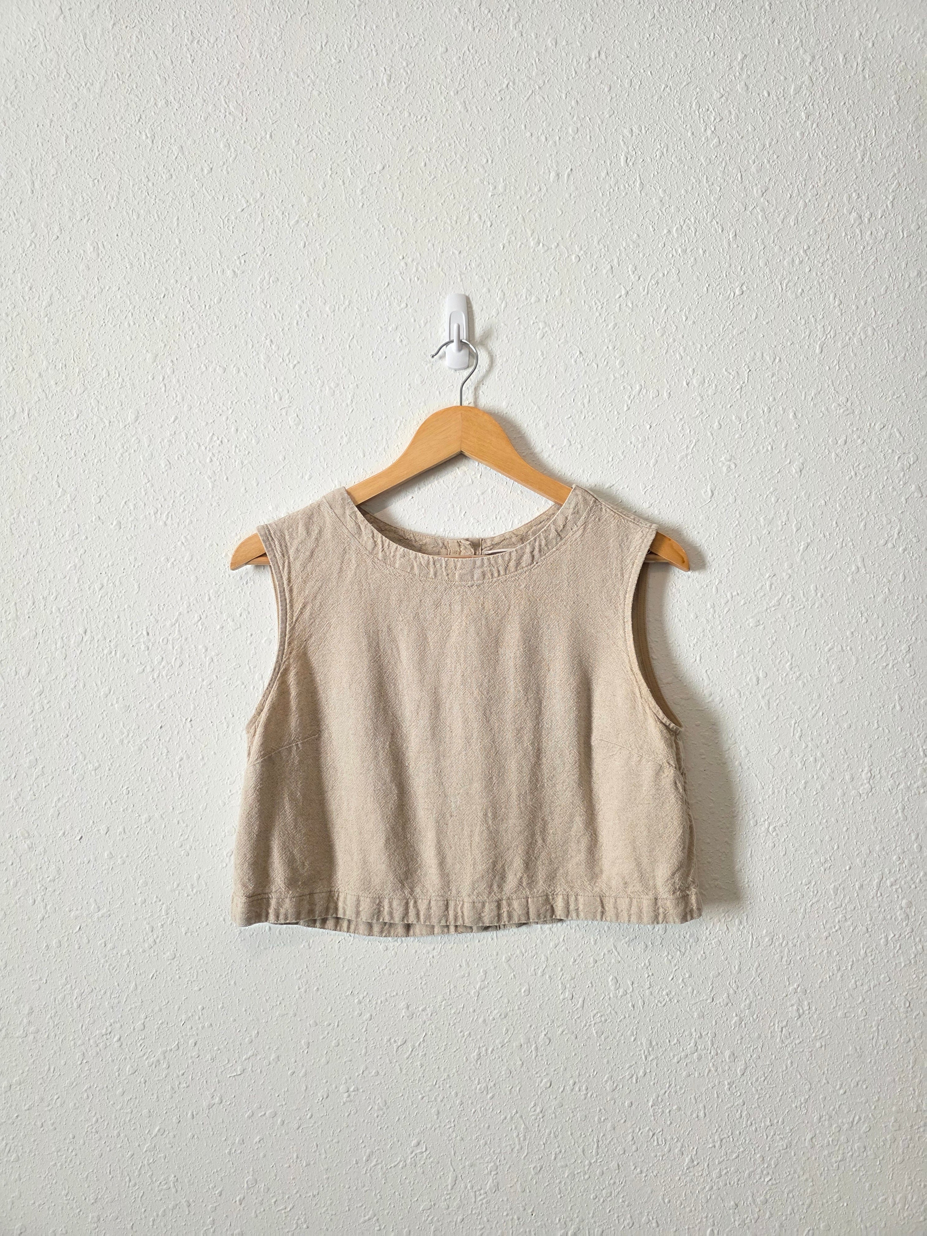 Linen Blend Button Back Tank (S)