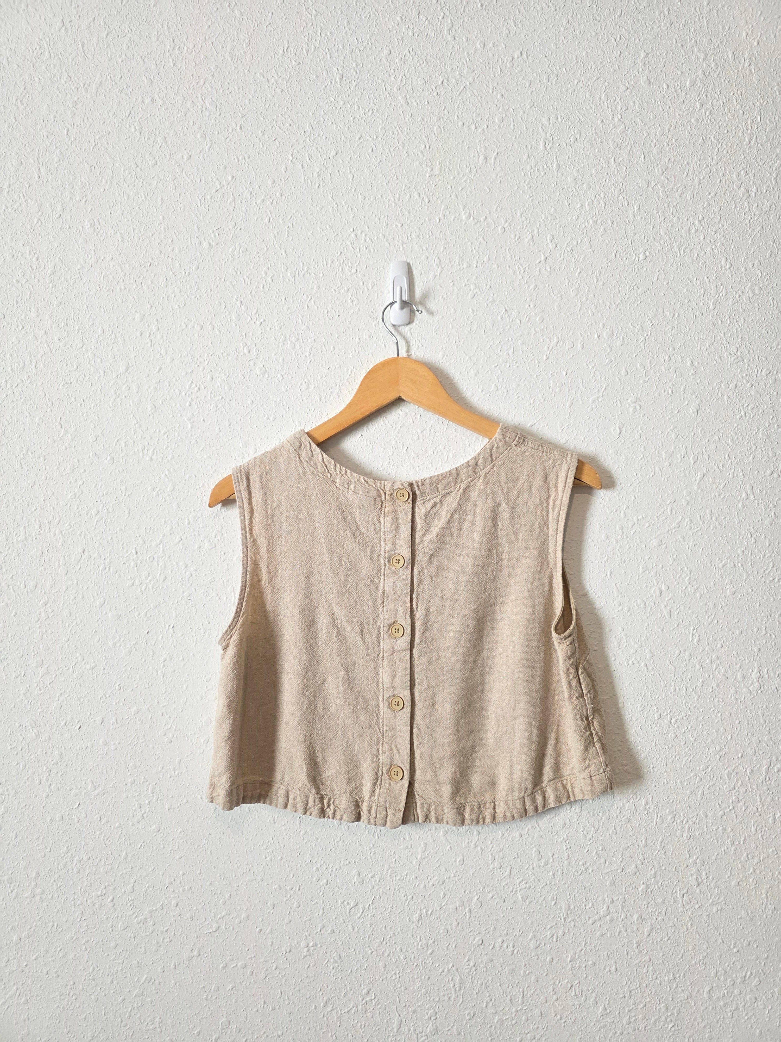 Linen Blend Button Back Tank (S)