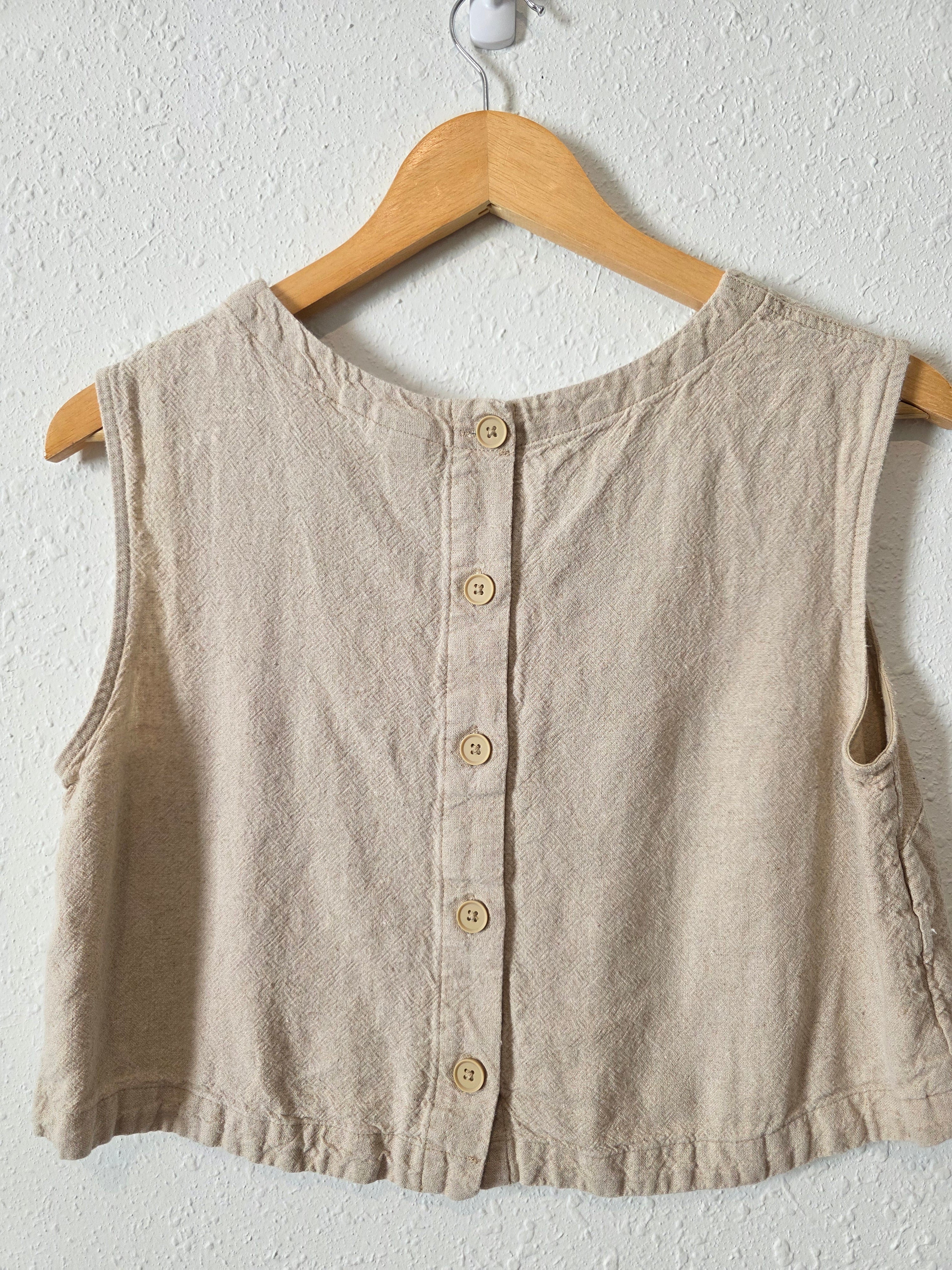 Linen Blend Button Back Tank (S)