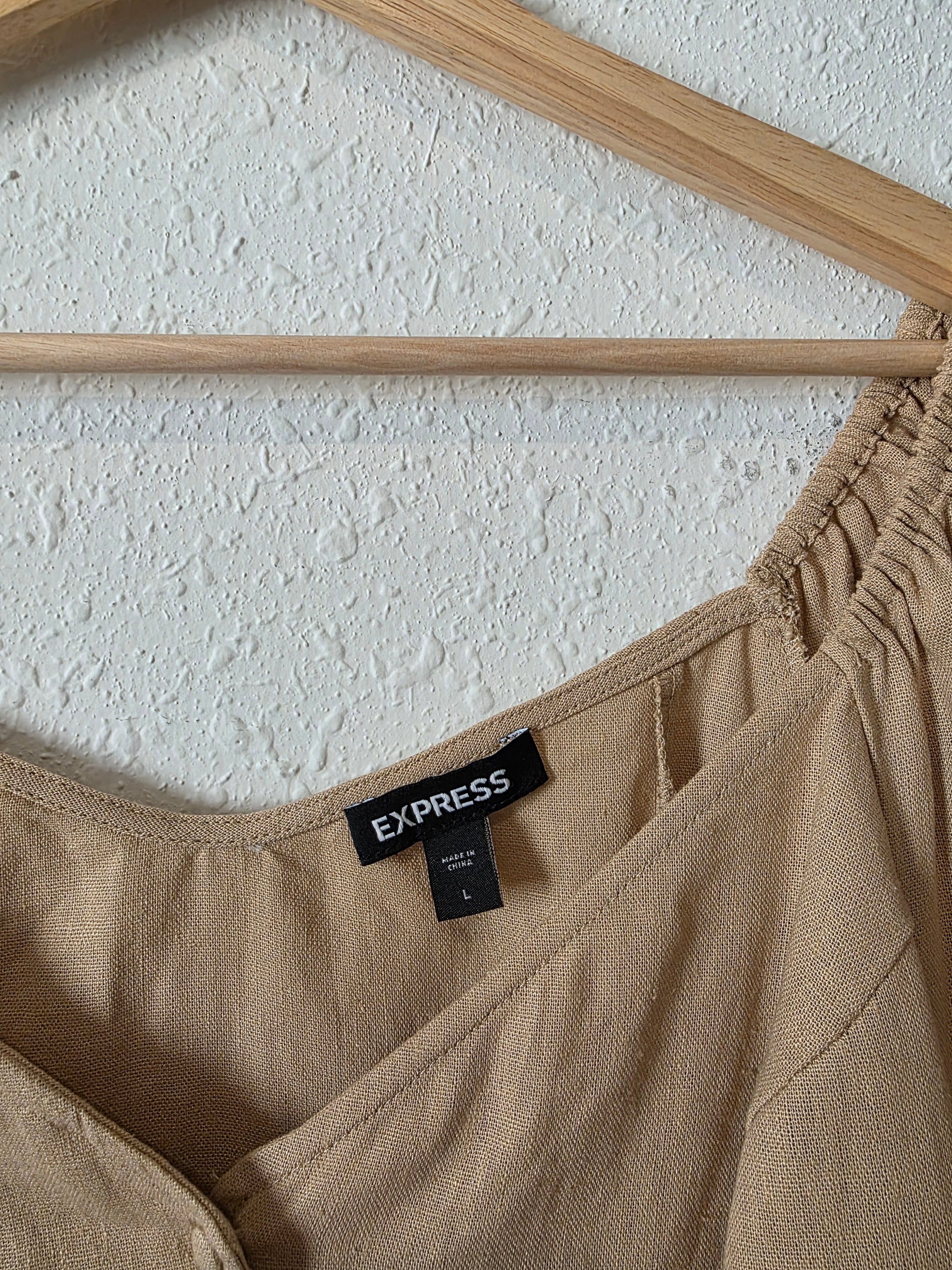 Linen Blend Puff Sleeve Blouse (L)