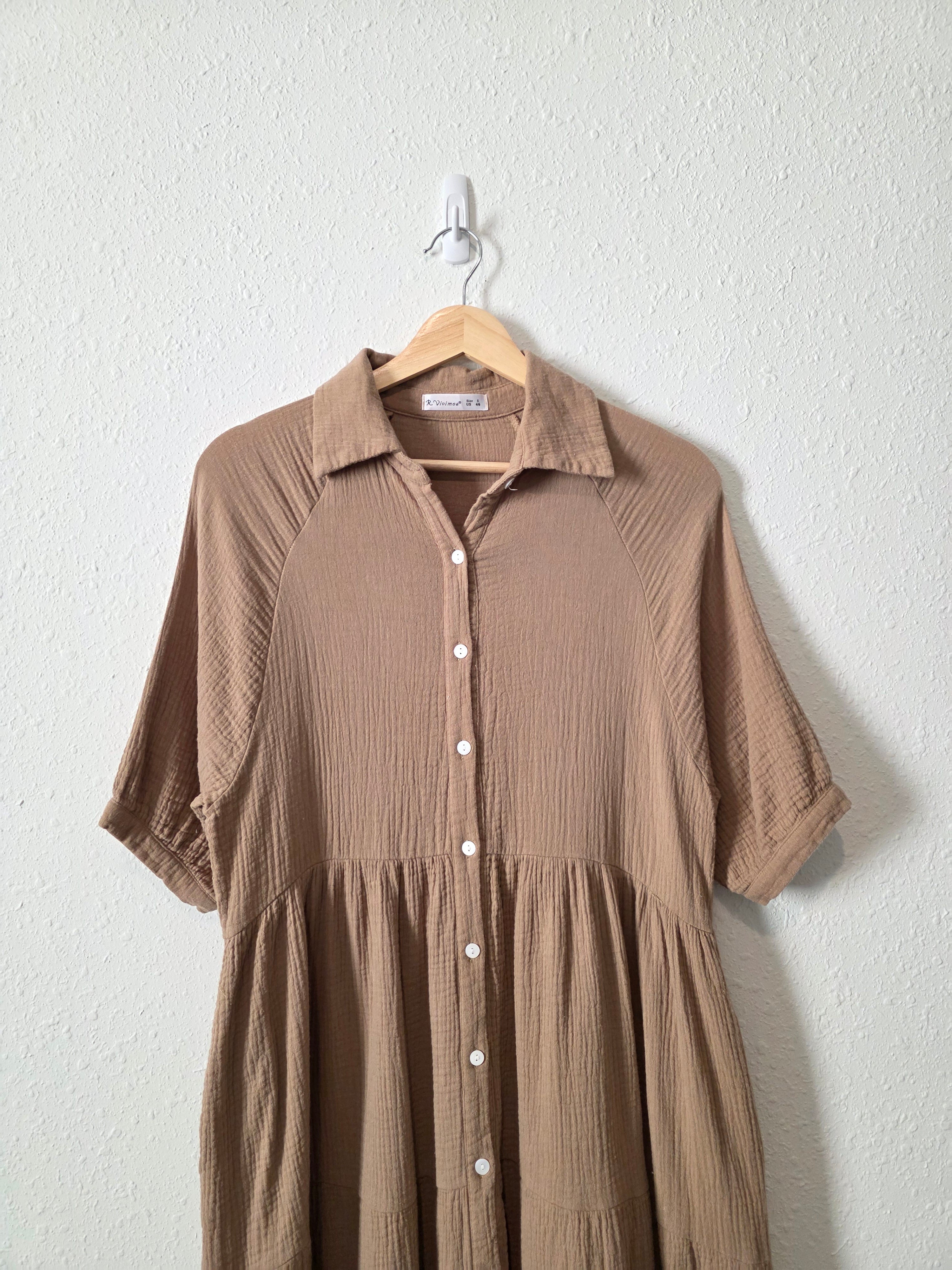 Brown Gauze Midi Dress (S)