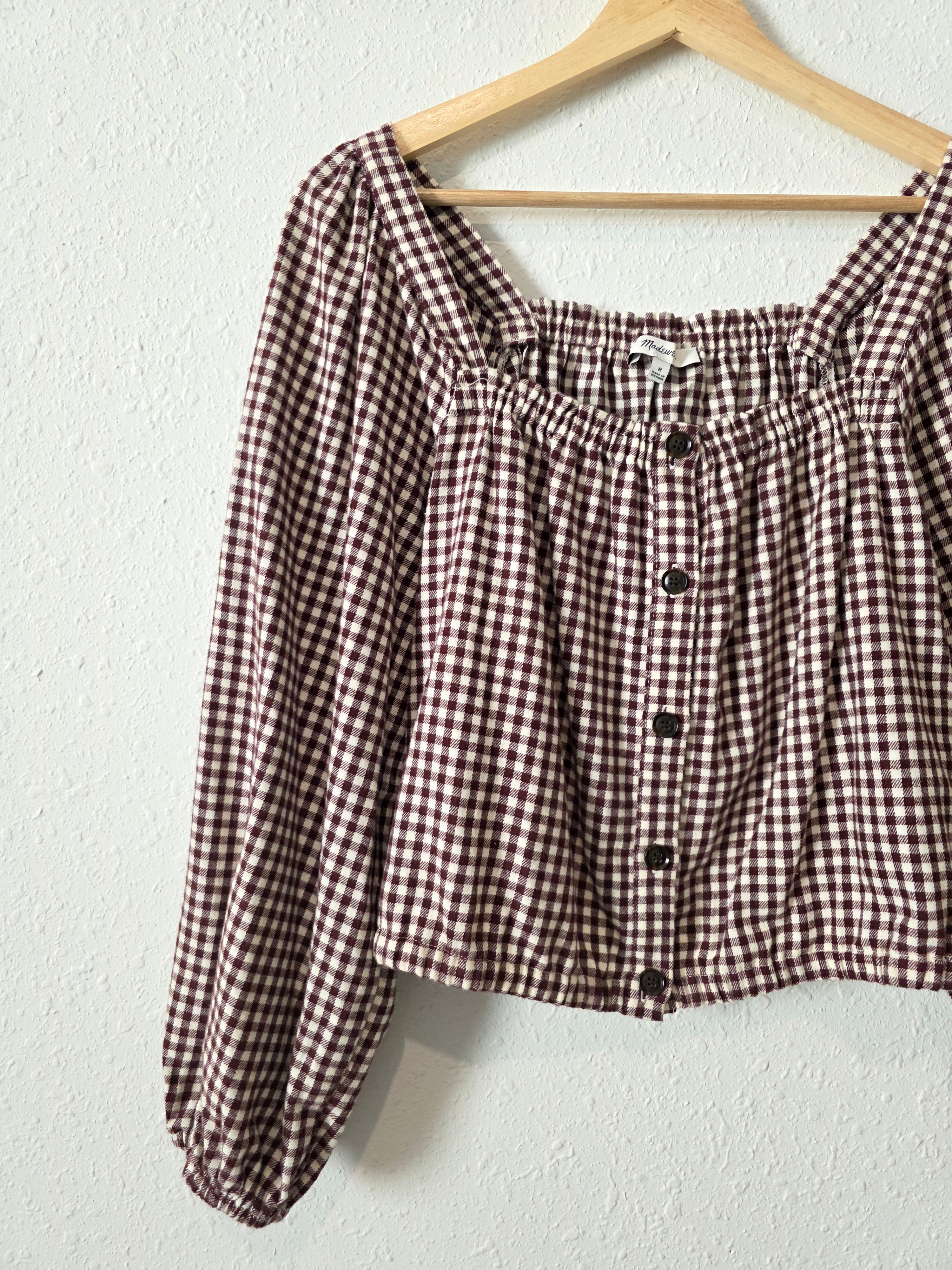 Madewell Puff Sleeve Checkered Top (M)