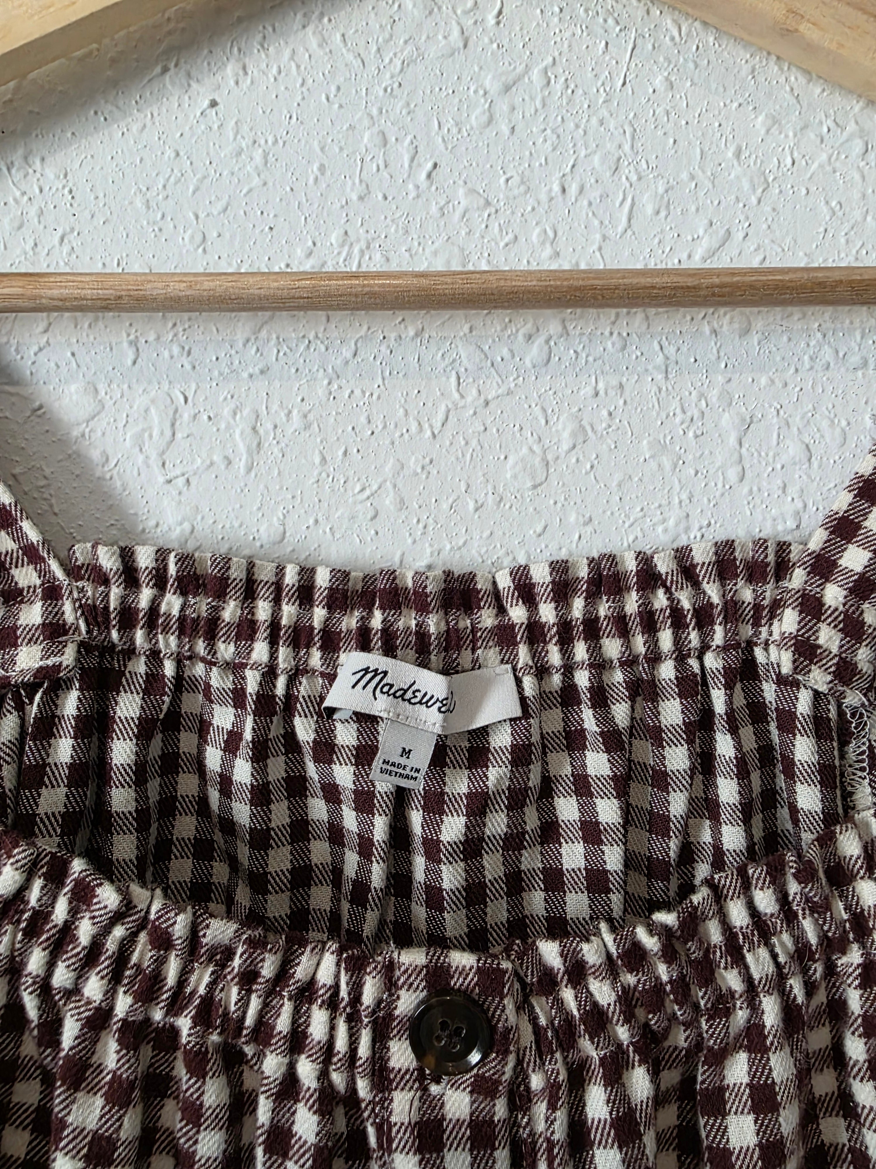 Madewell Puff Sleeve Checkered Top (M)