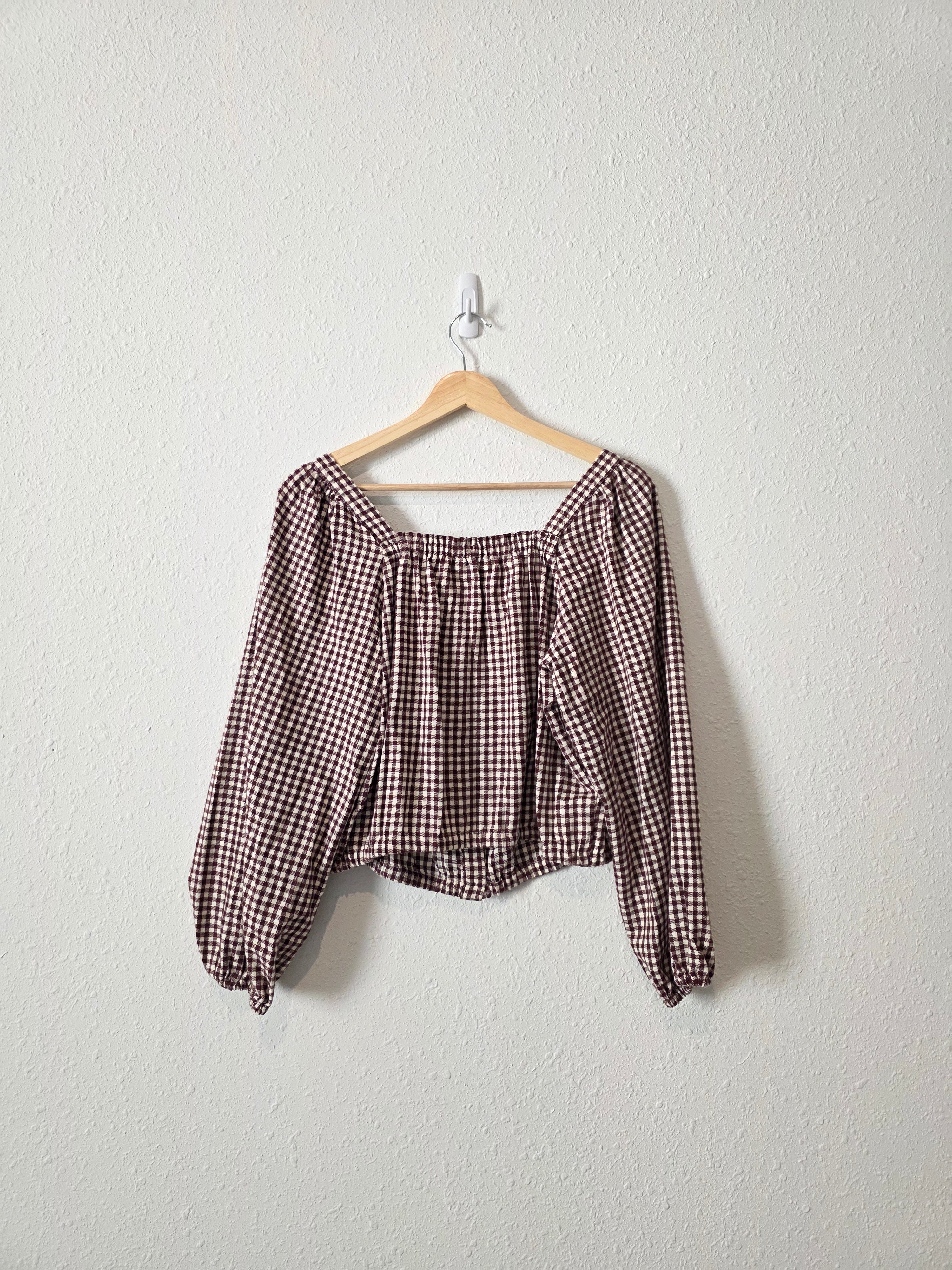 Madewell Puff Sleeve Checkered Top (M)