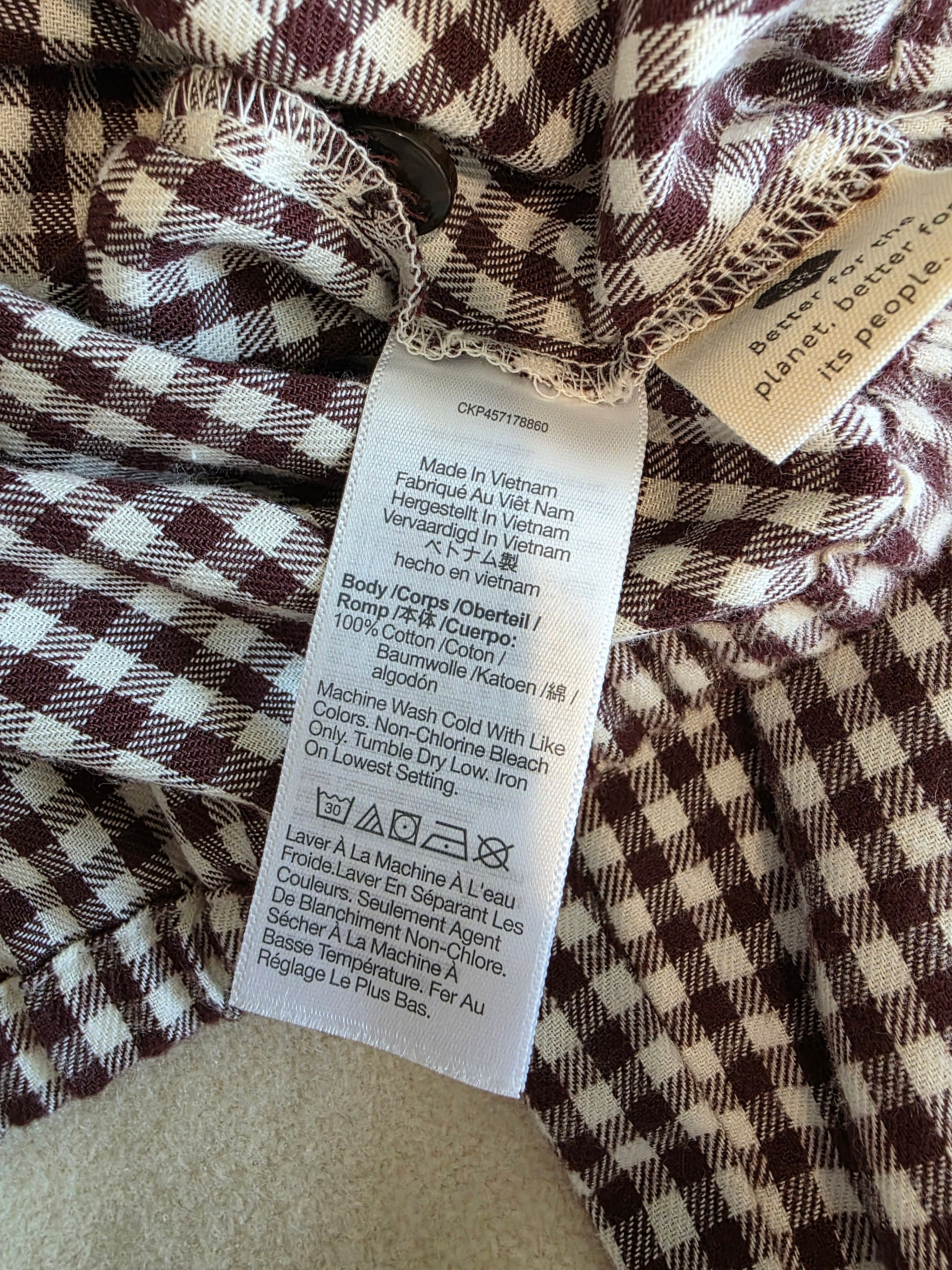 Madewell Puff Sleeve Checkered Top (M)