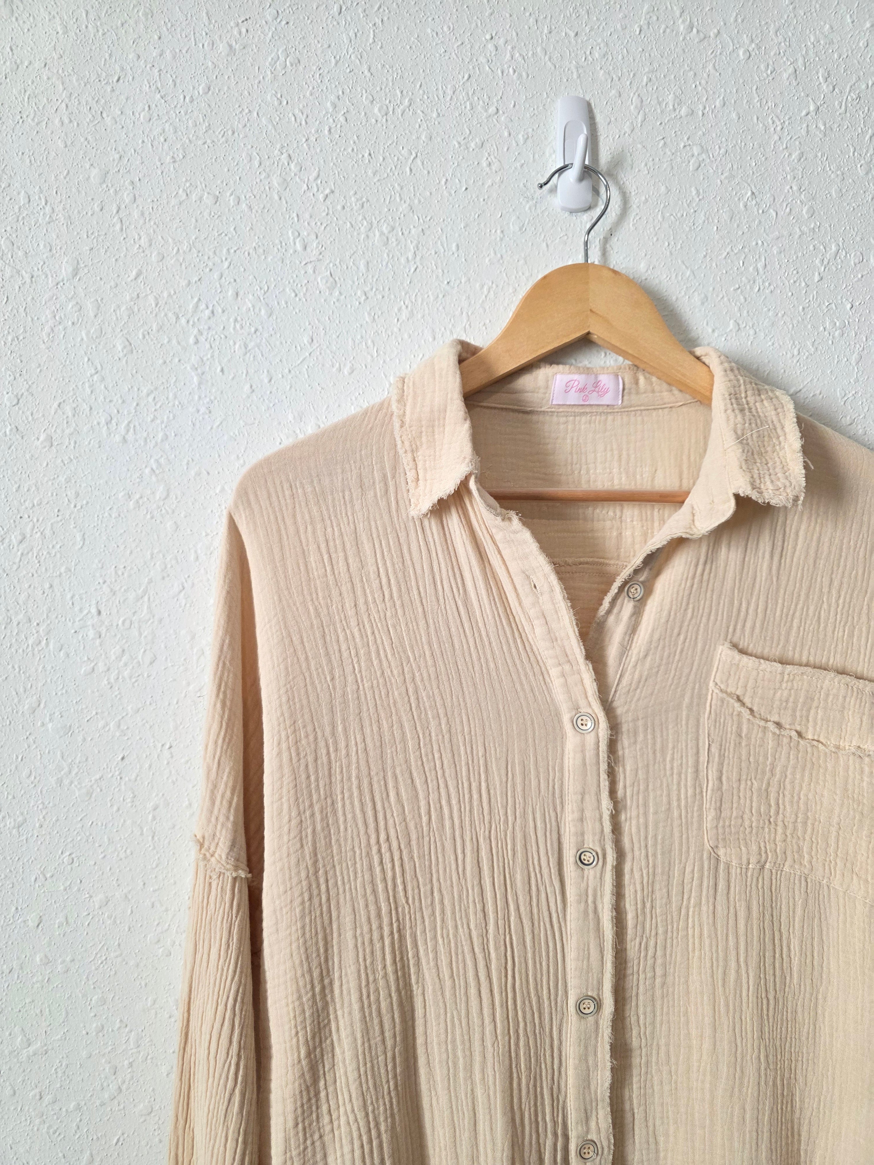 Pink Lily Cotton Gauze Button Up (S)