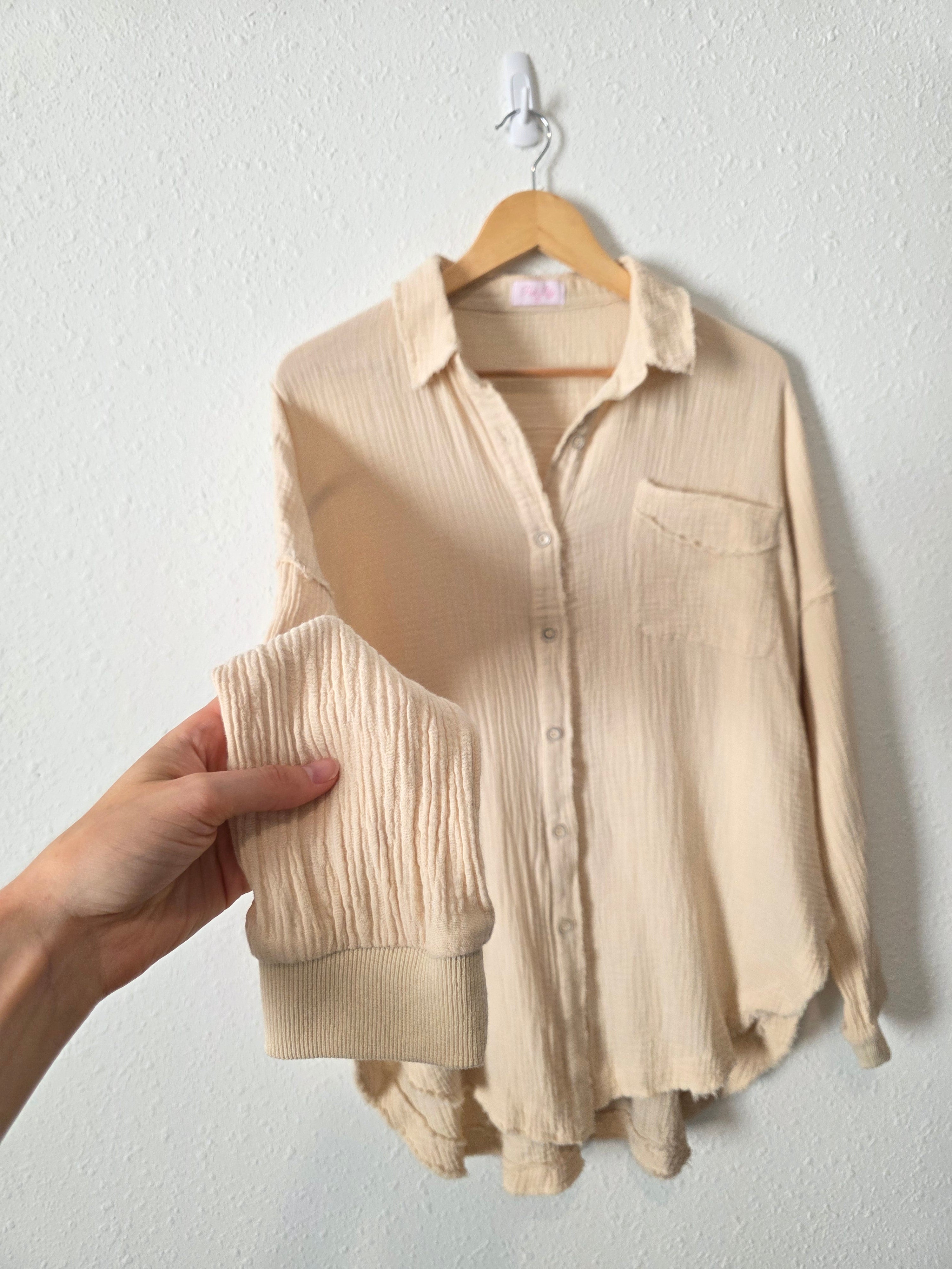 Pink Lily Cotton Gauze Button Up (S)