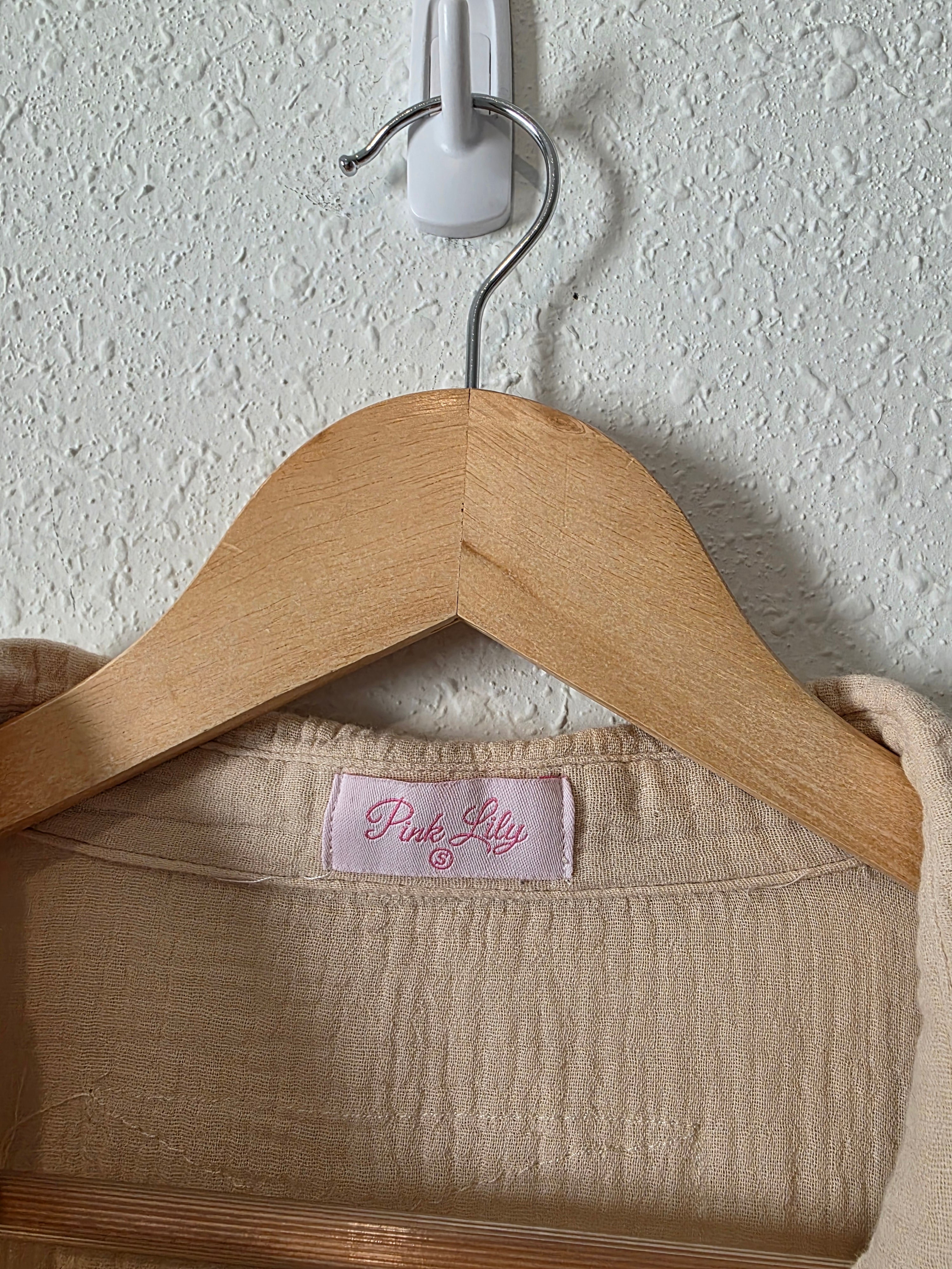 Pink Lily Cotton Gauze Button Up (S)