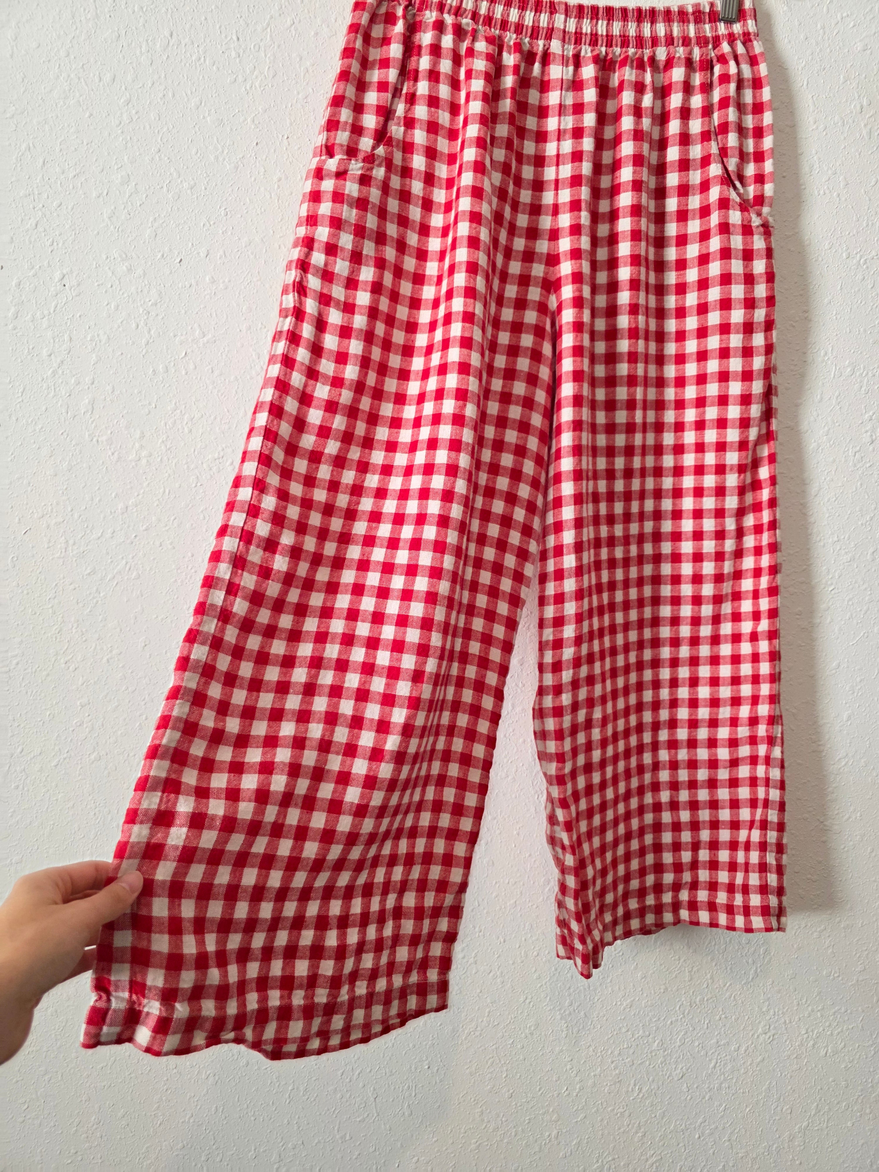 Linenfox Gingham Wide Leg Pants (Fits M/L)