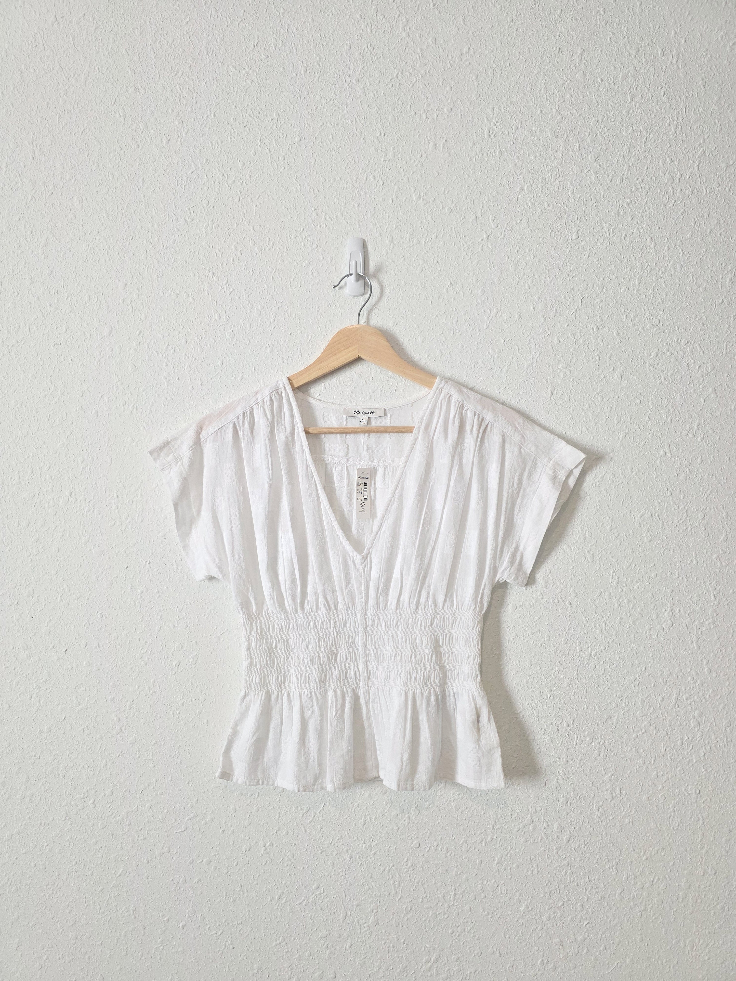 NEW Madewell White Smocked Top (XS)