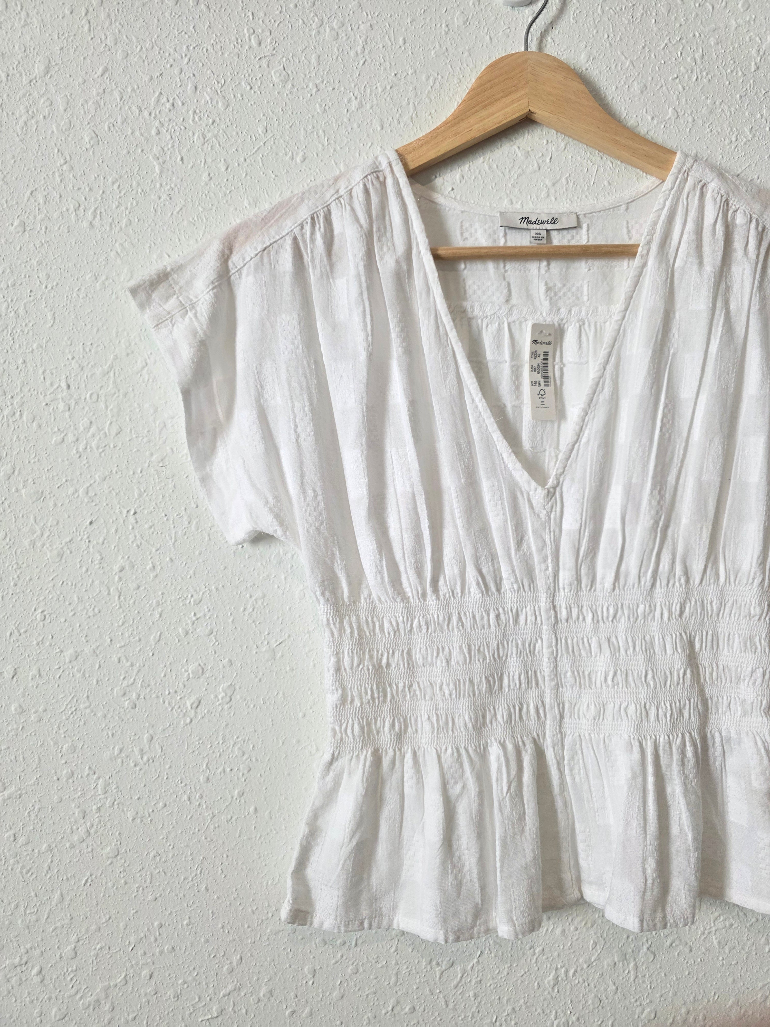 NEW Madewell White Smocked Top (XS)