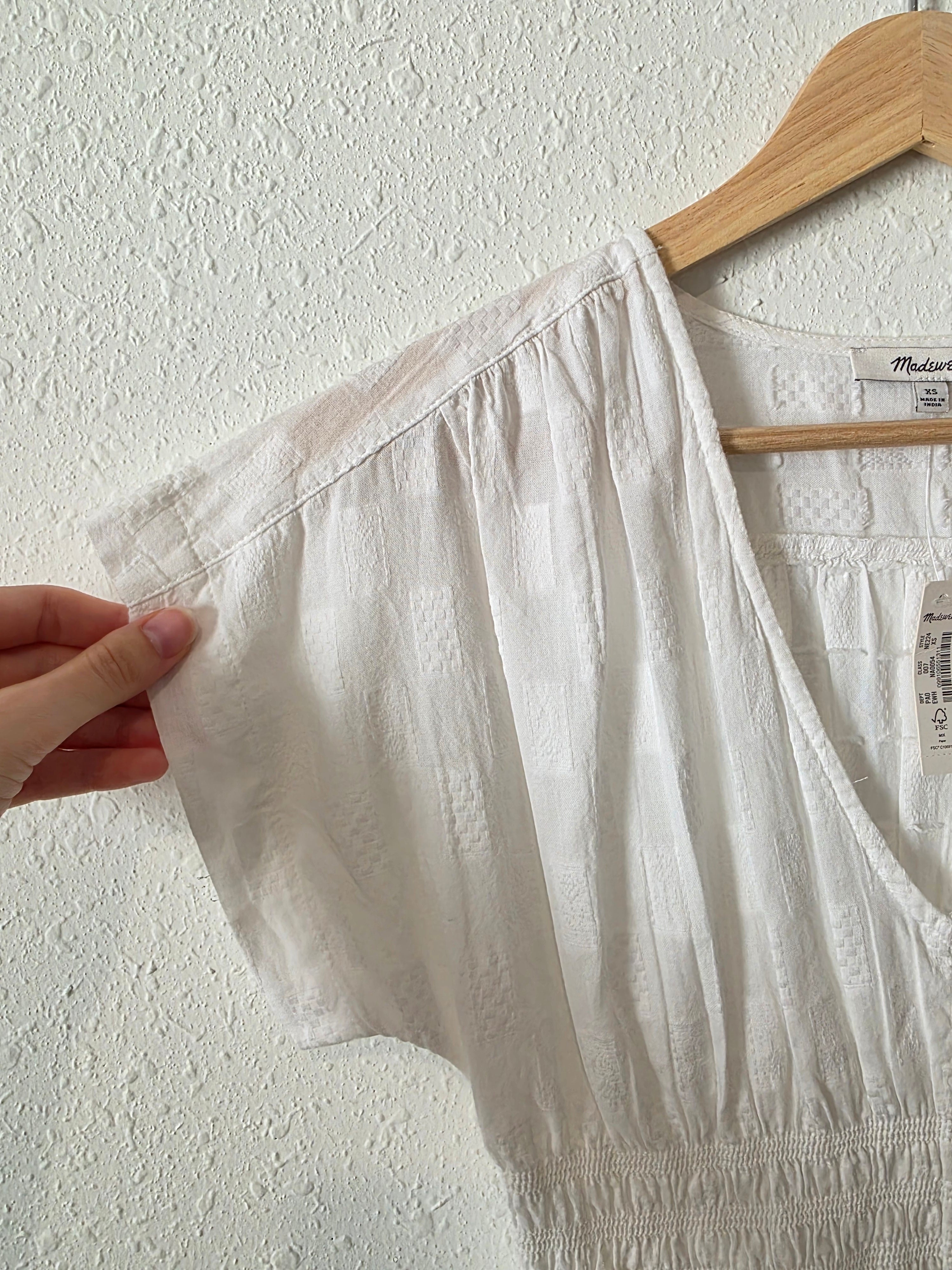 NEW Madewell White Smocked Top (XS)