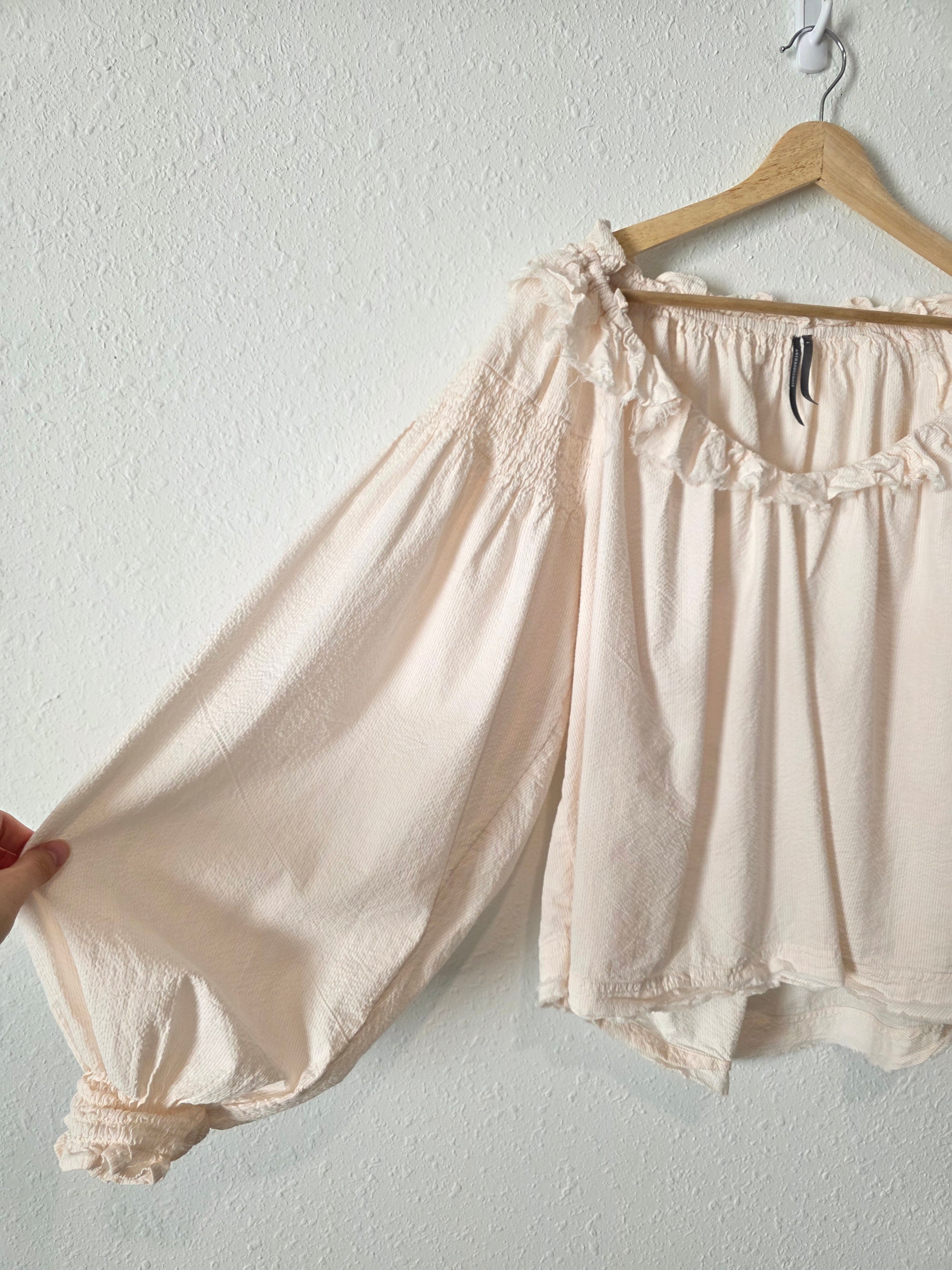 Anthropologie Striped Puff Sleeve Top (L)