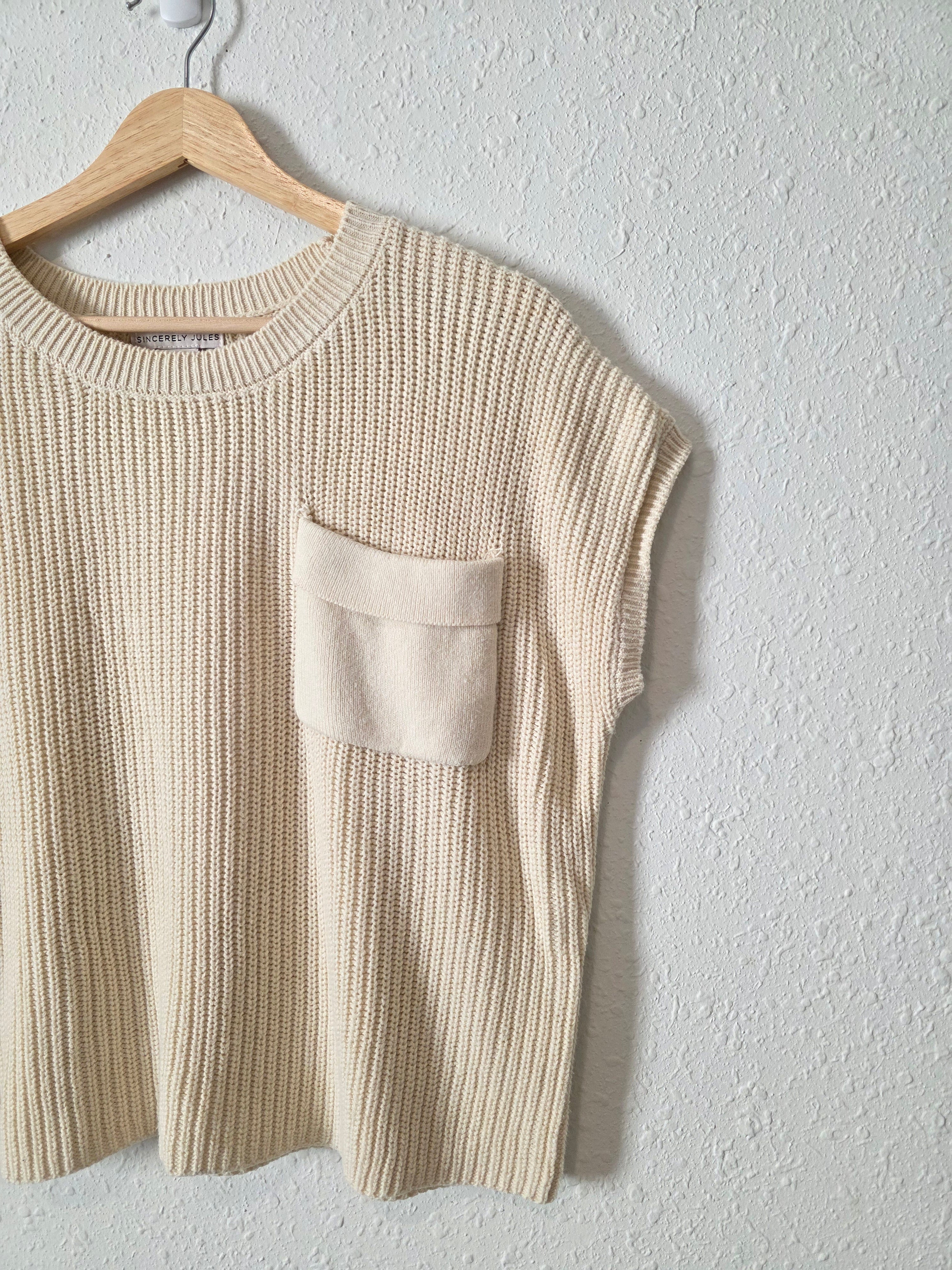 Cream Ribbed Knit Top (M)