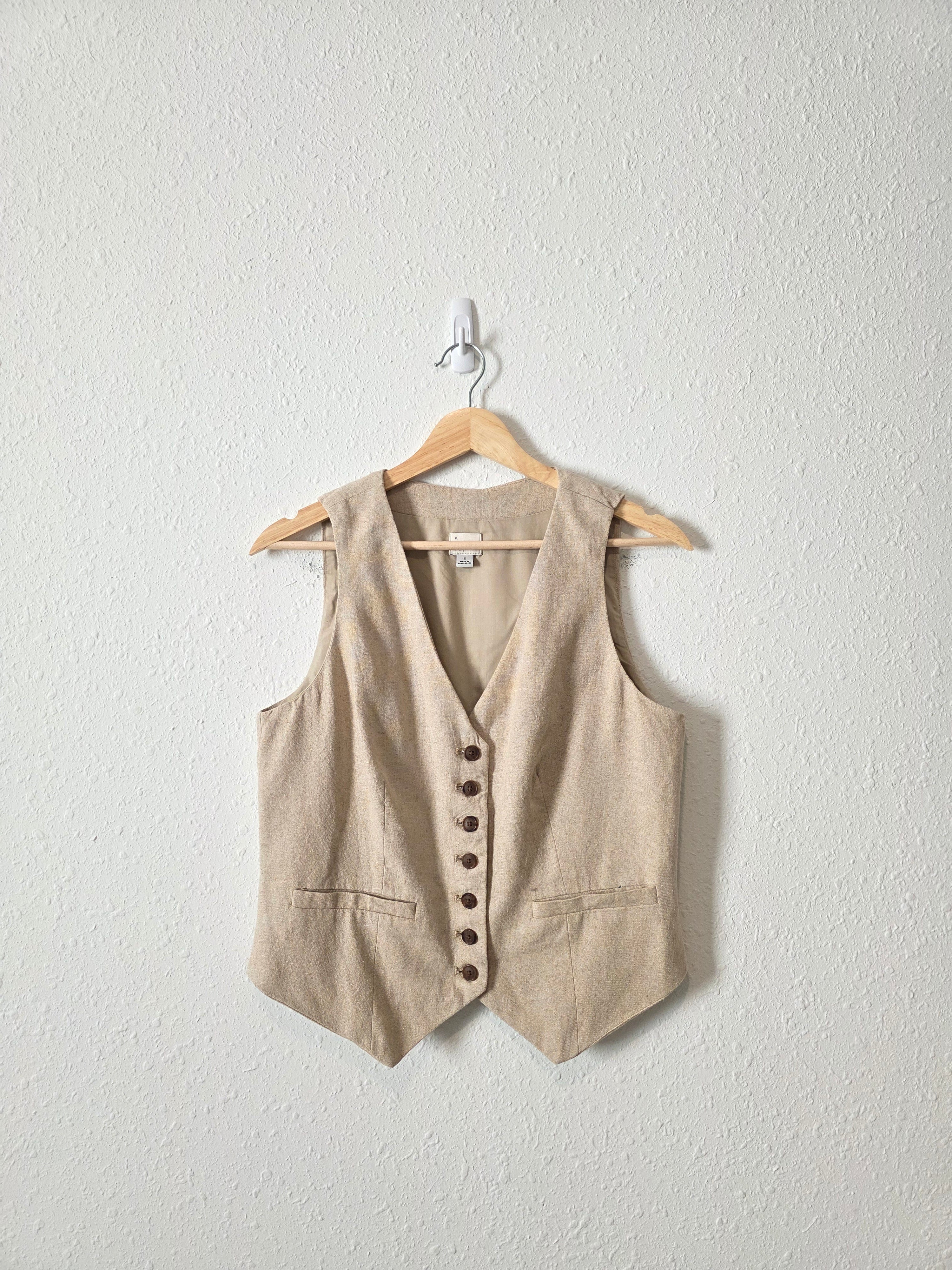 Linen Blend Button Up Vest (S)
