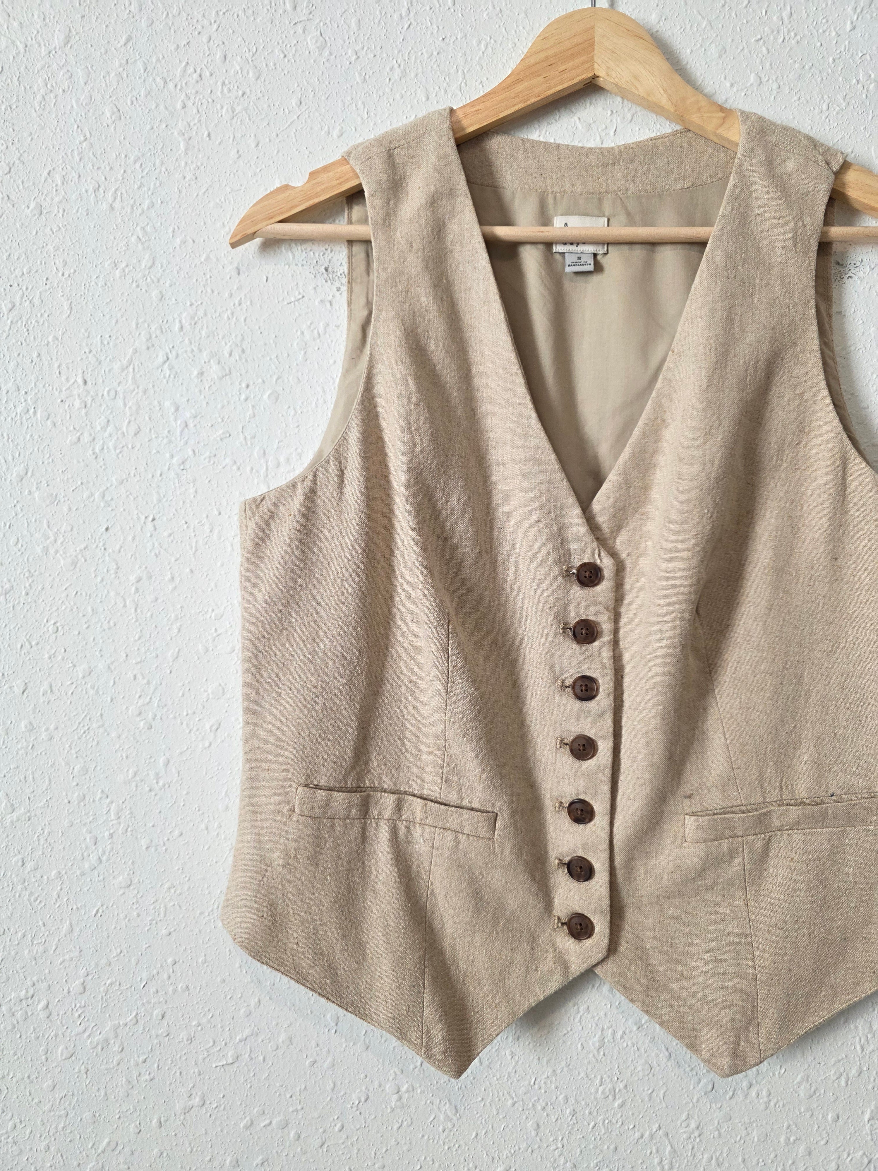 Linen Blend Button Up Vest (S)