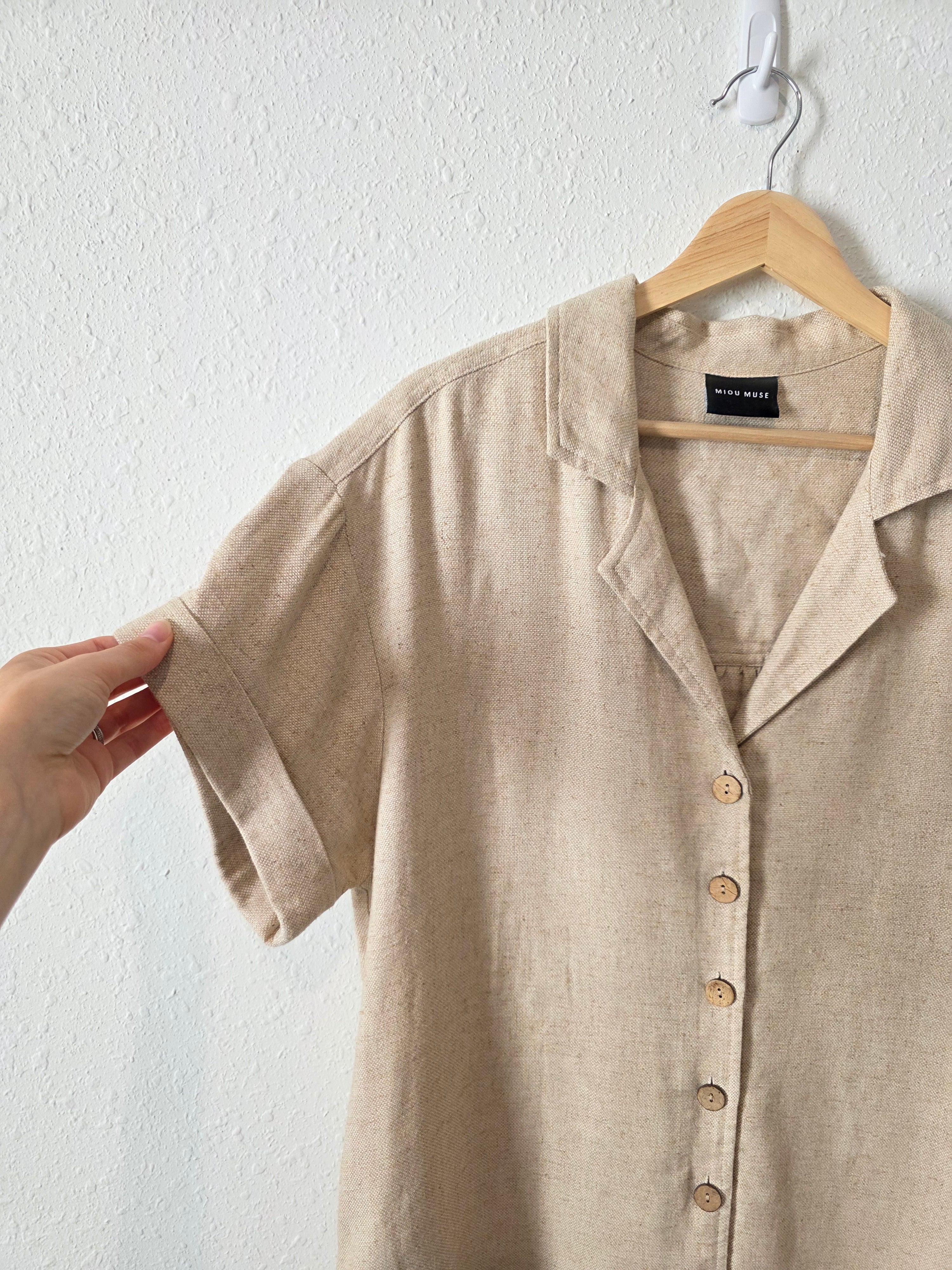 Miou Muse Oat Linen Blend Dress (M)