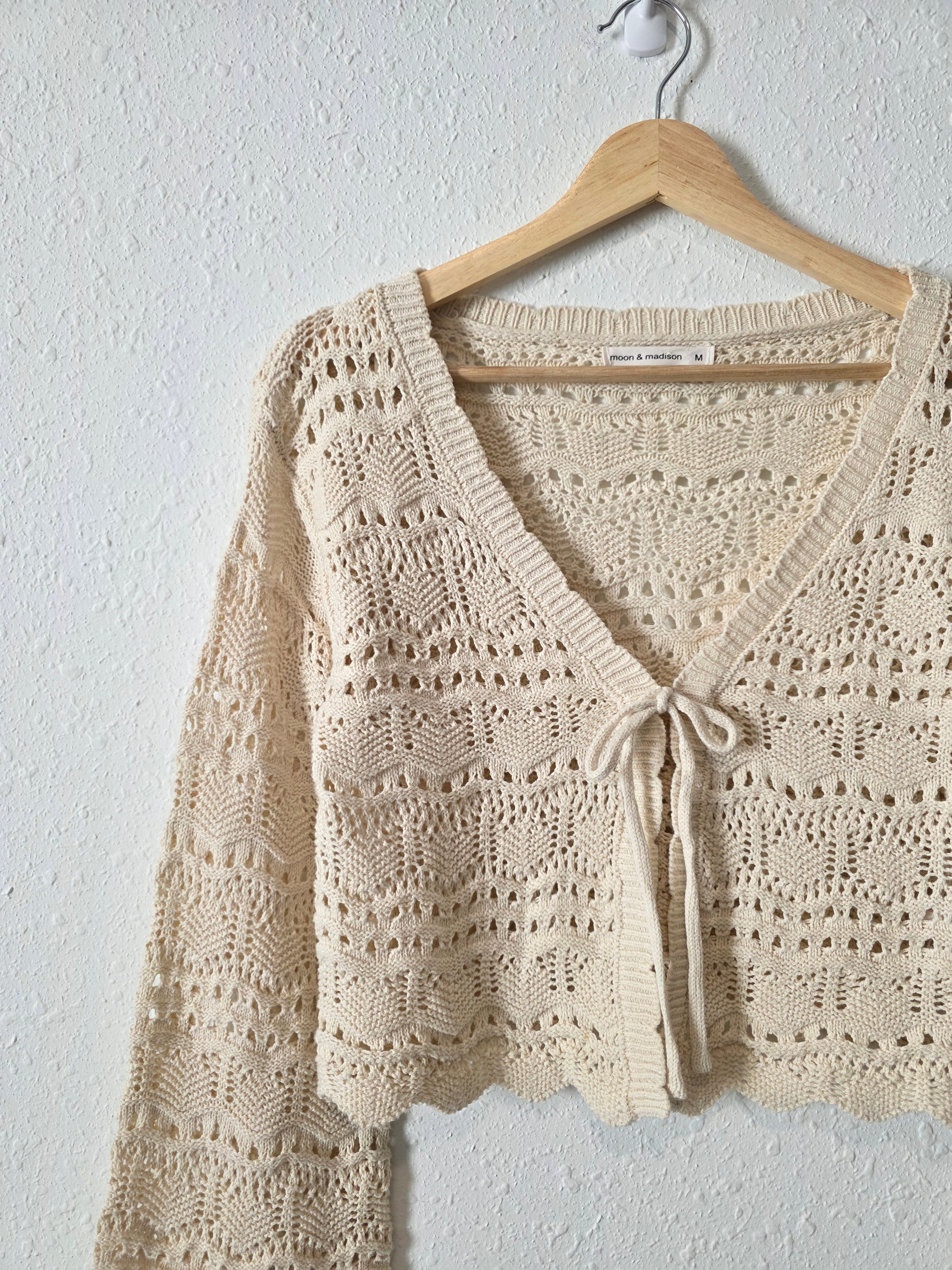 Crochet Tie Front Sweater (M)