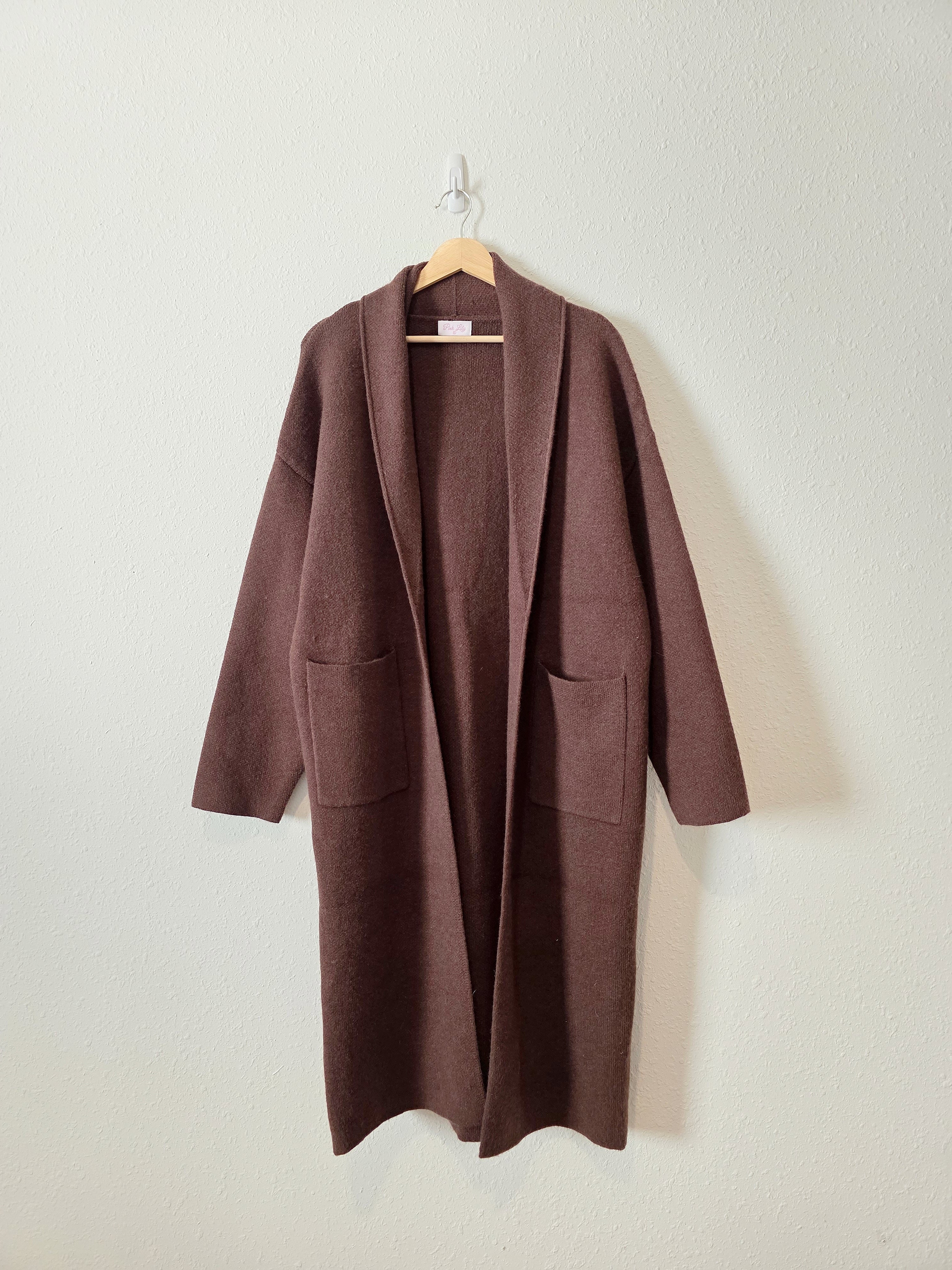 Pink Lily Brown Long Sweater Coat (XL)