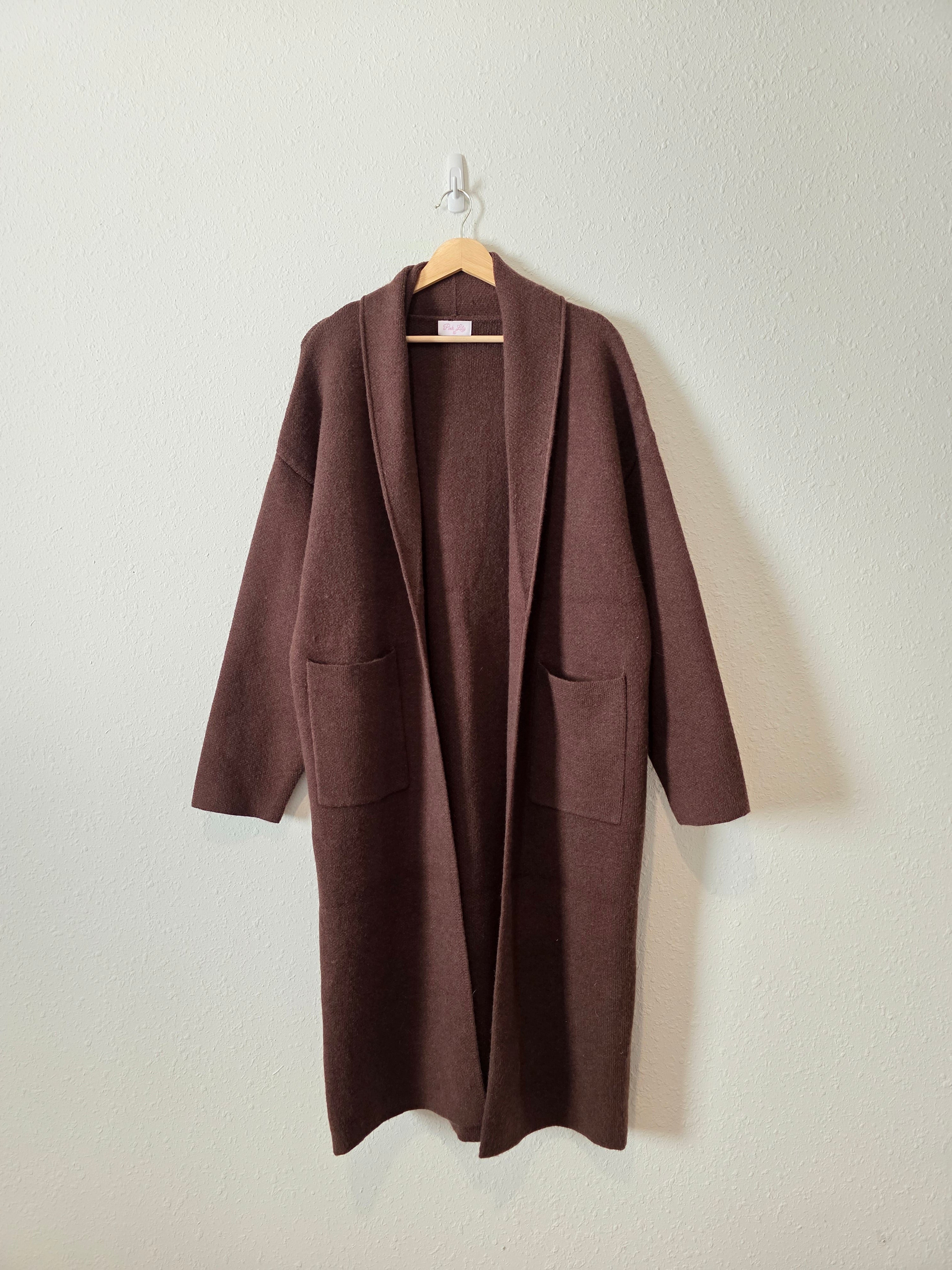 Pink Lily Brown Long Sweater Coat (XL)