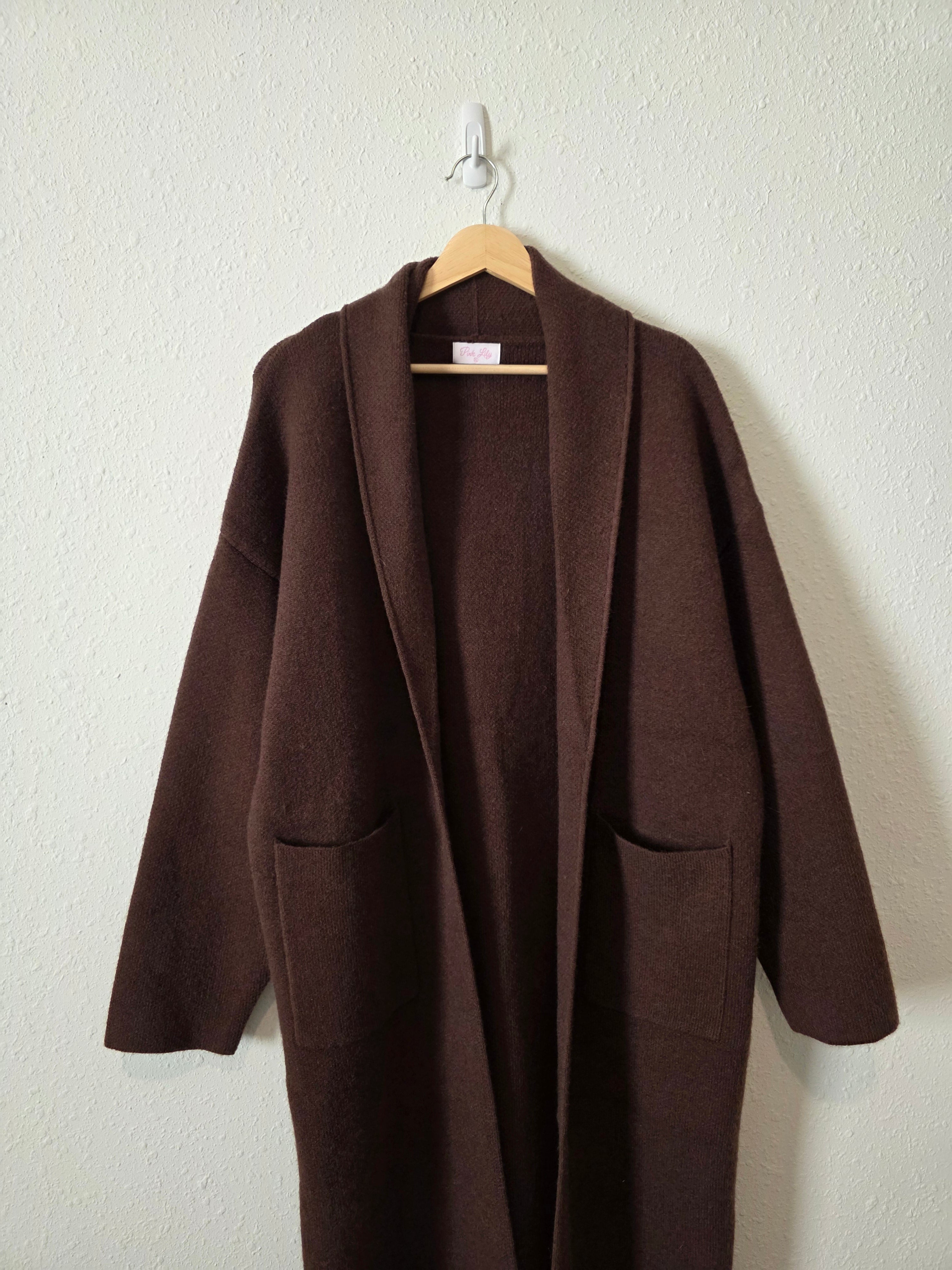 Pink Lily Brown Long Sweater Coat (XL)