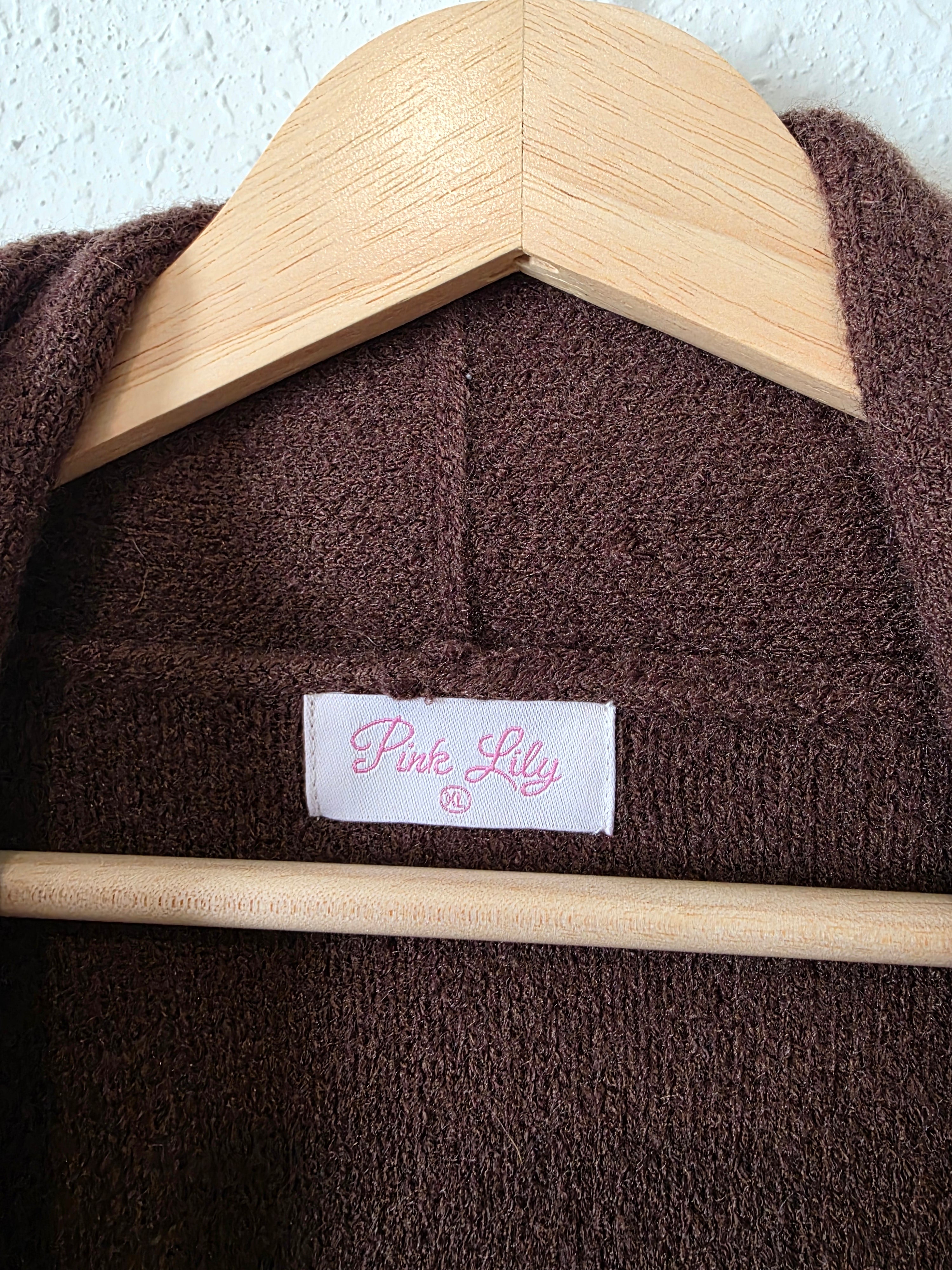 Pink Lily Brown Long Sweater Coat (XL)