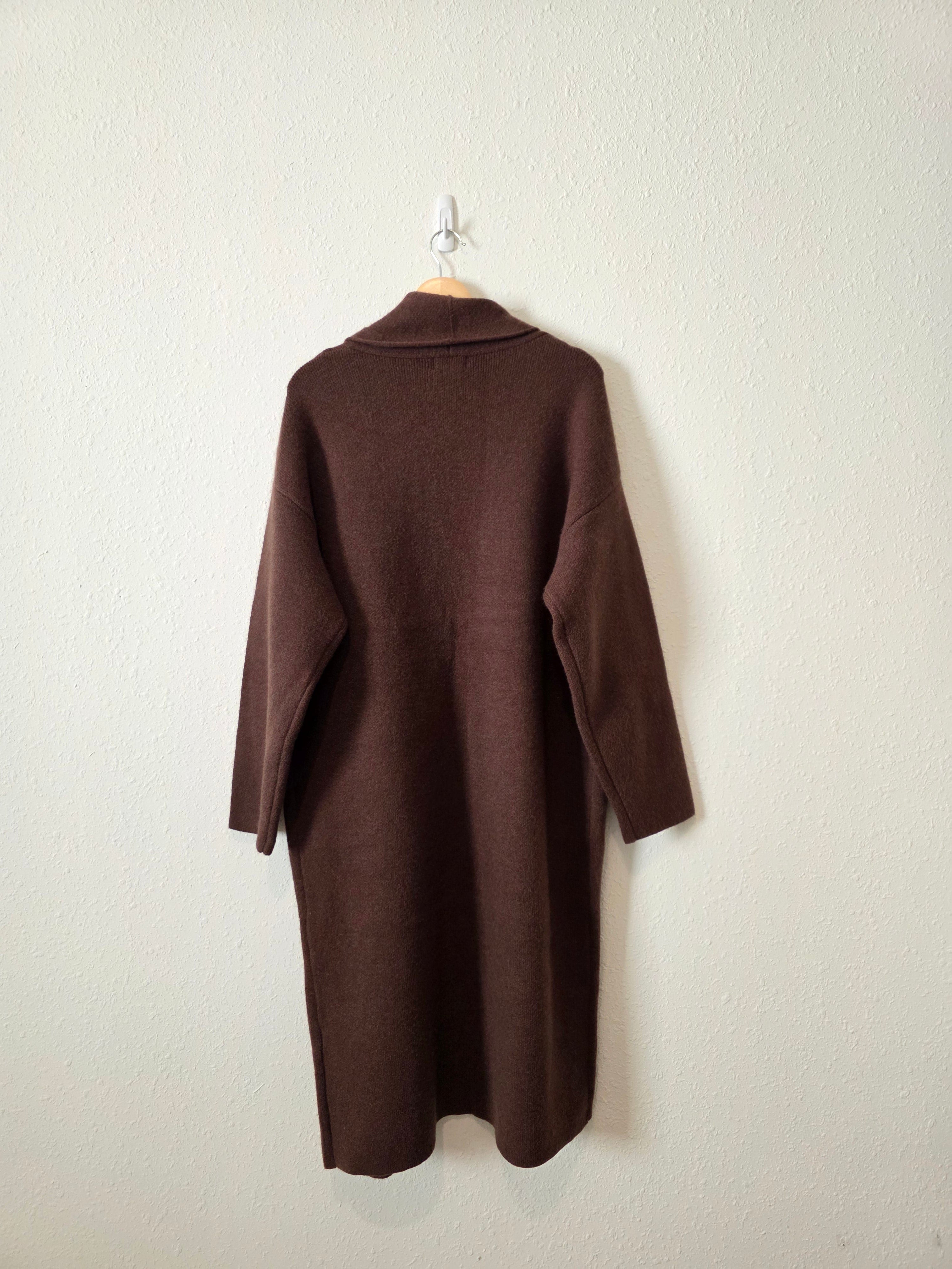 Pink Lily Brown Long Sweater Coat (XL)