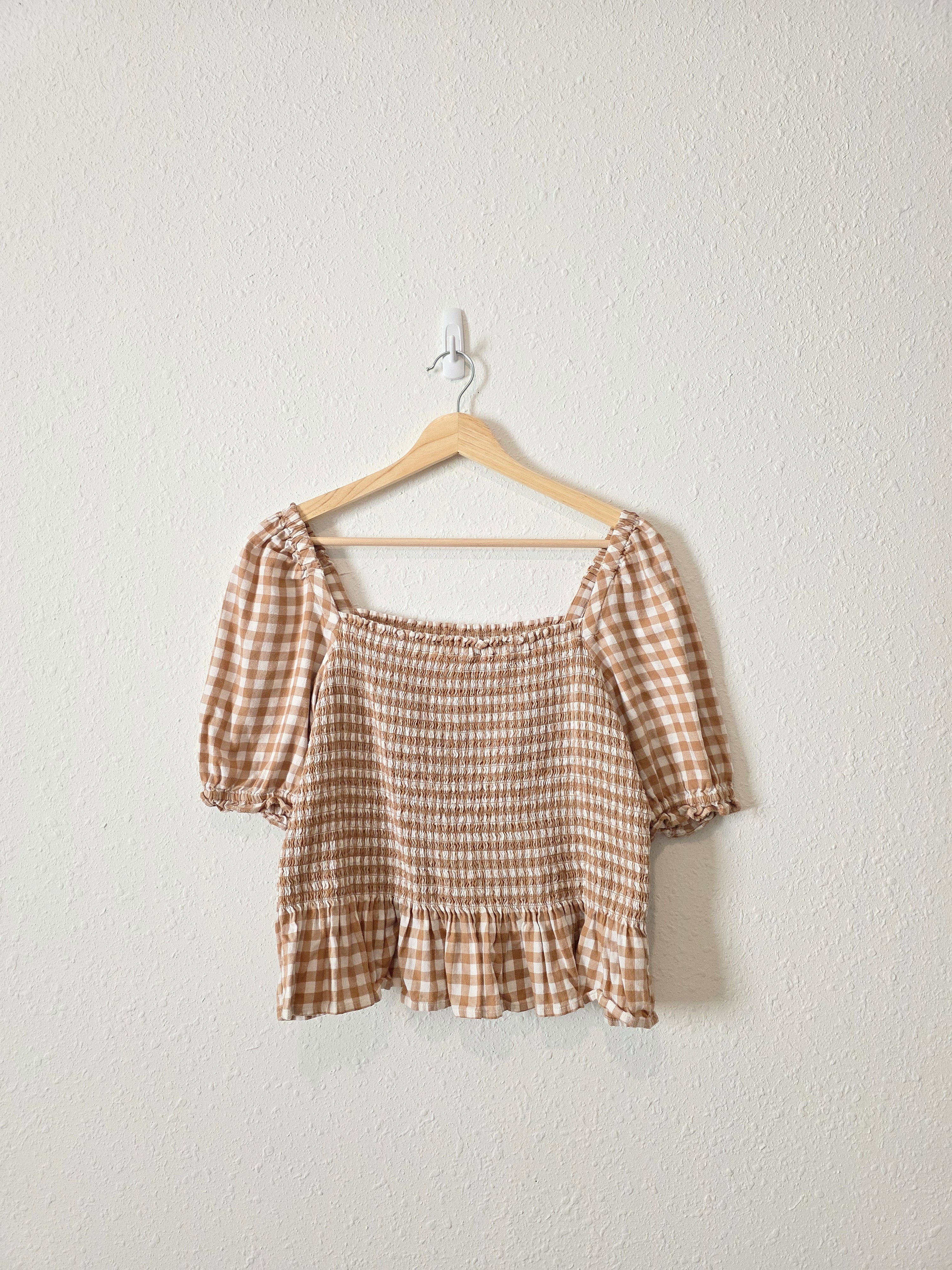 J.Crew Smocked Gingham Top (M)
