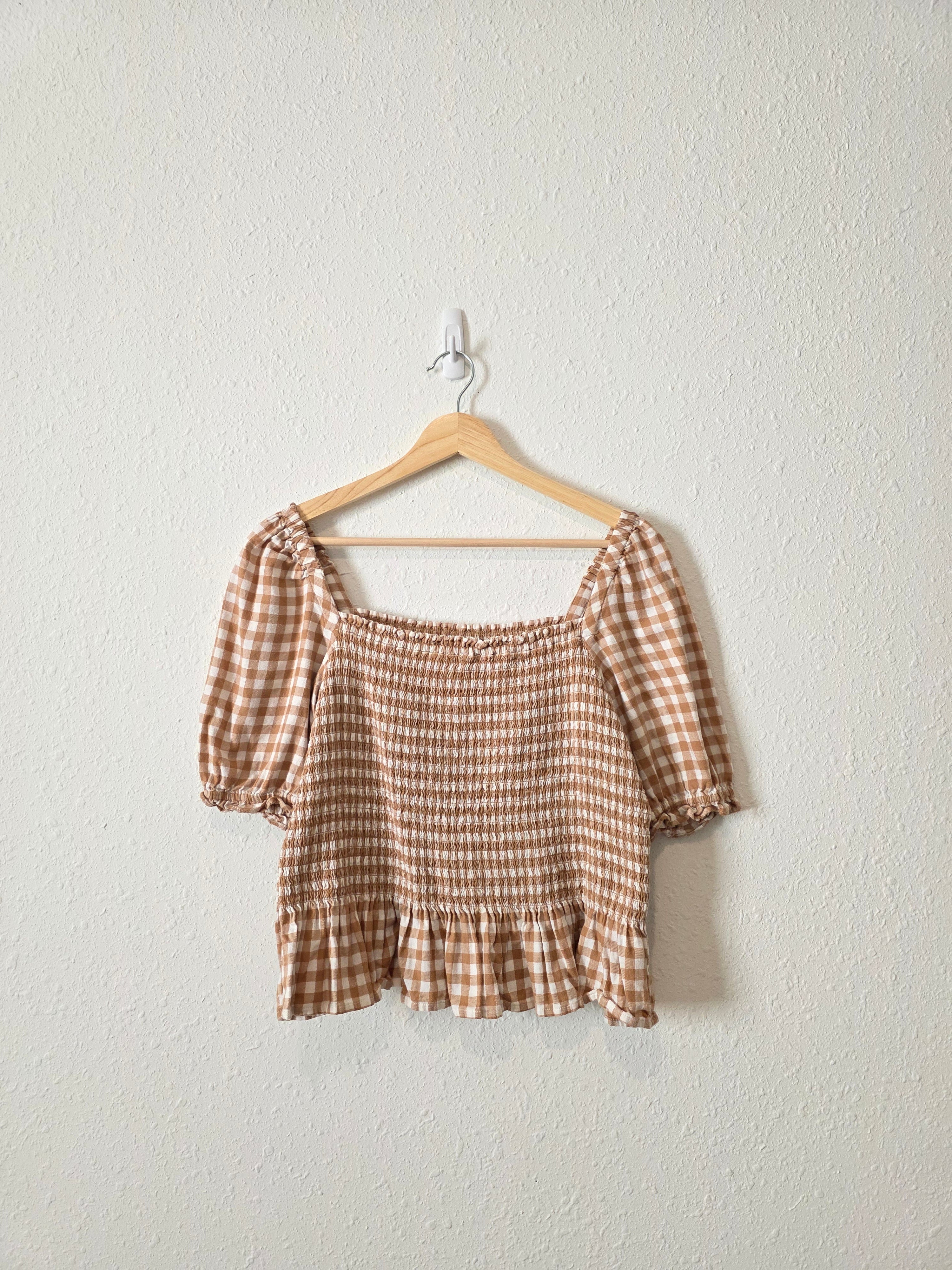J.Crew Smocked Gingham Top (M)