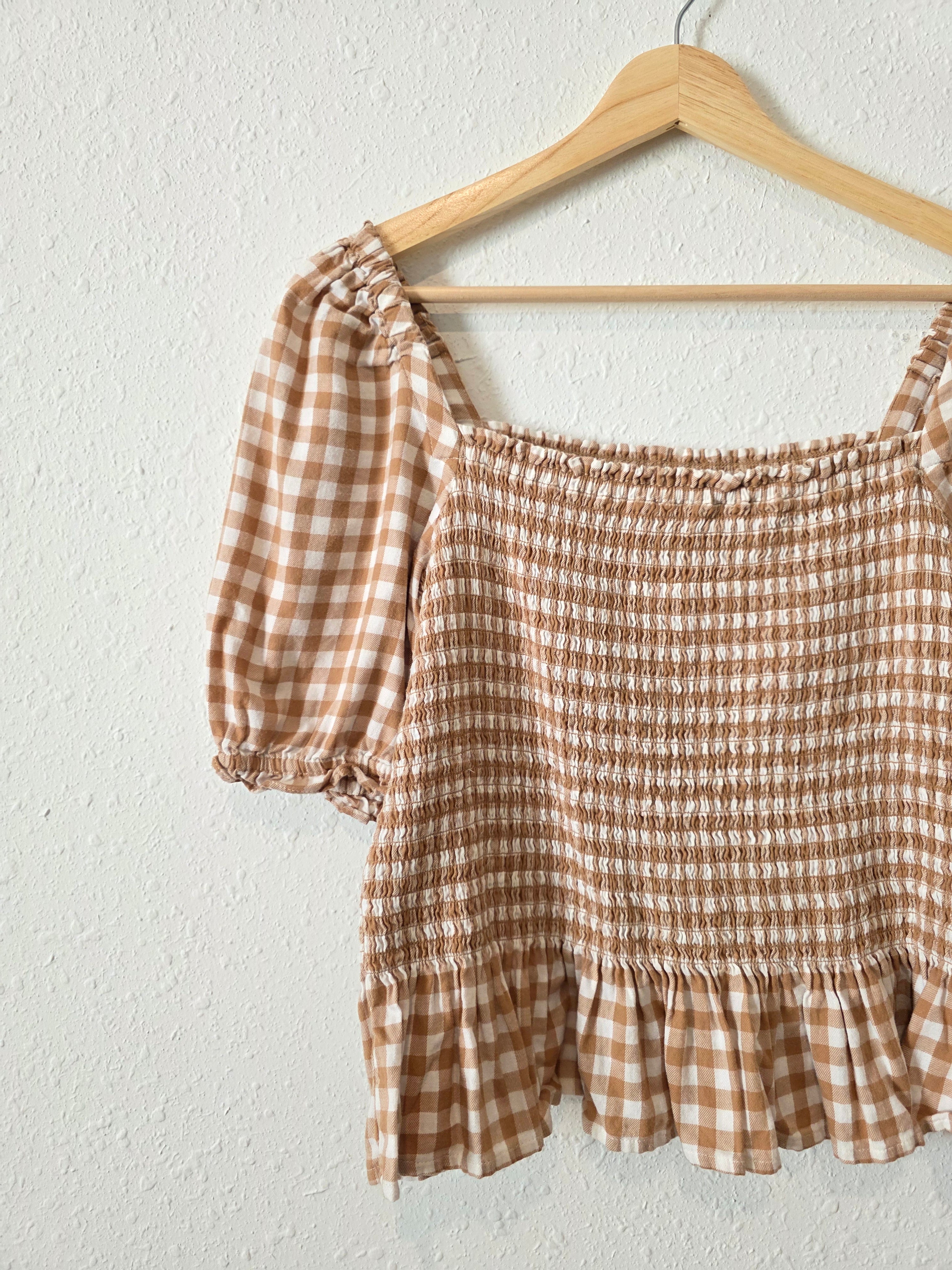 J.Crew Smocked Gingham Top (M)