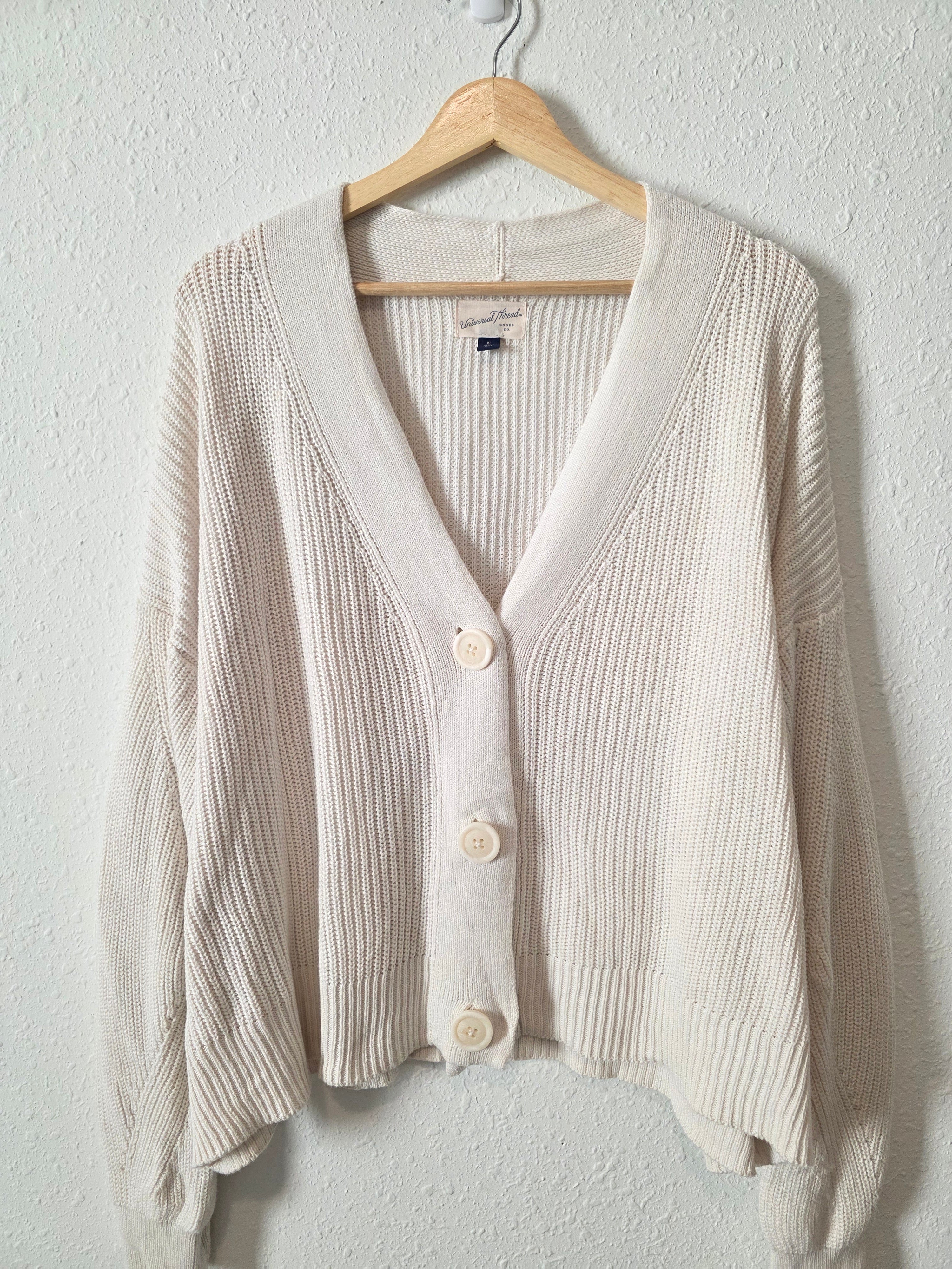 Ribbed Knit Cotton Cardigan (XL)