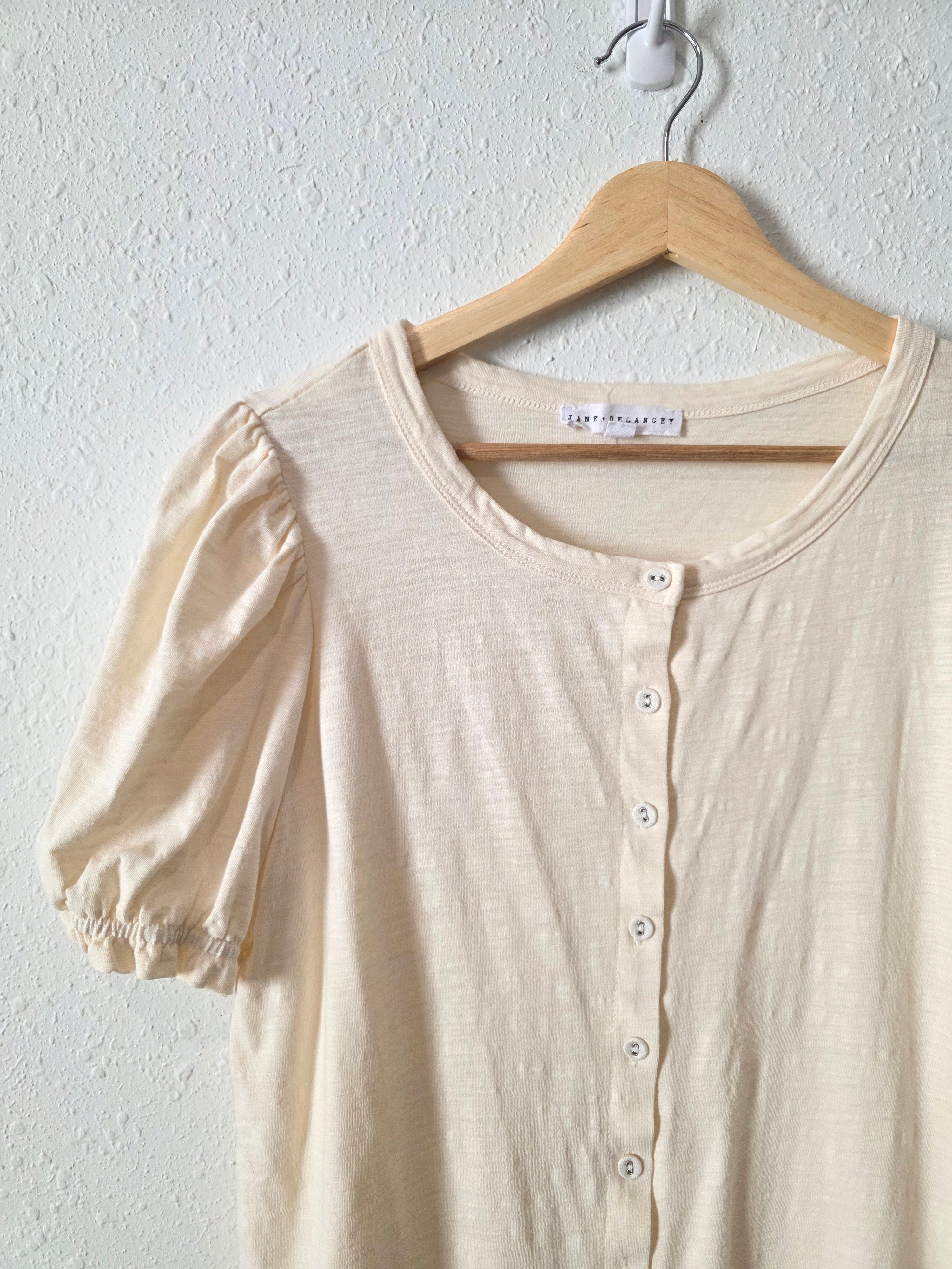 Cream Puff Sleeve Cotton Top (S)
