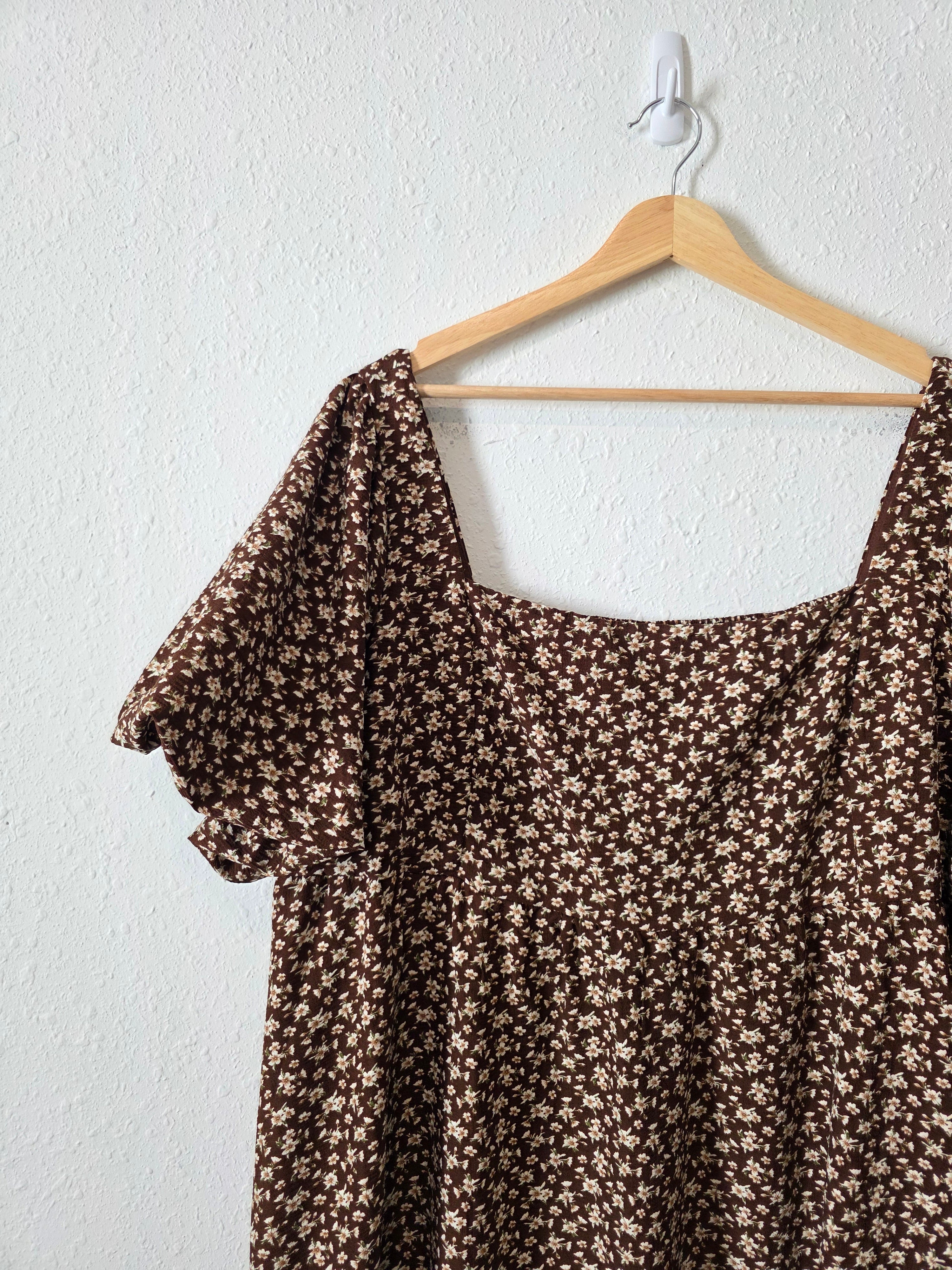 Arula Brown Floral Babydoll Dress (3X)
