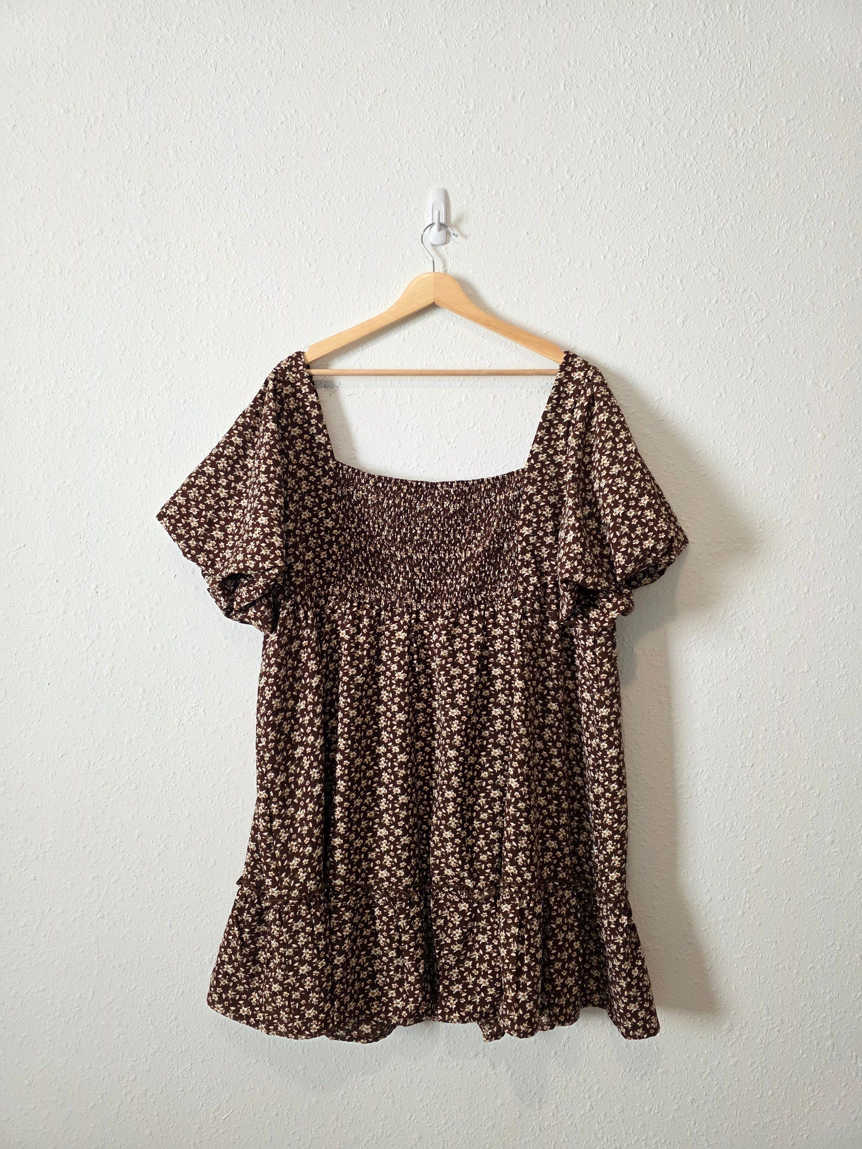 Arula Brown Floral Babydoll Dress (3X)