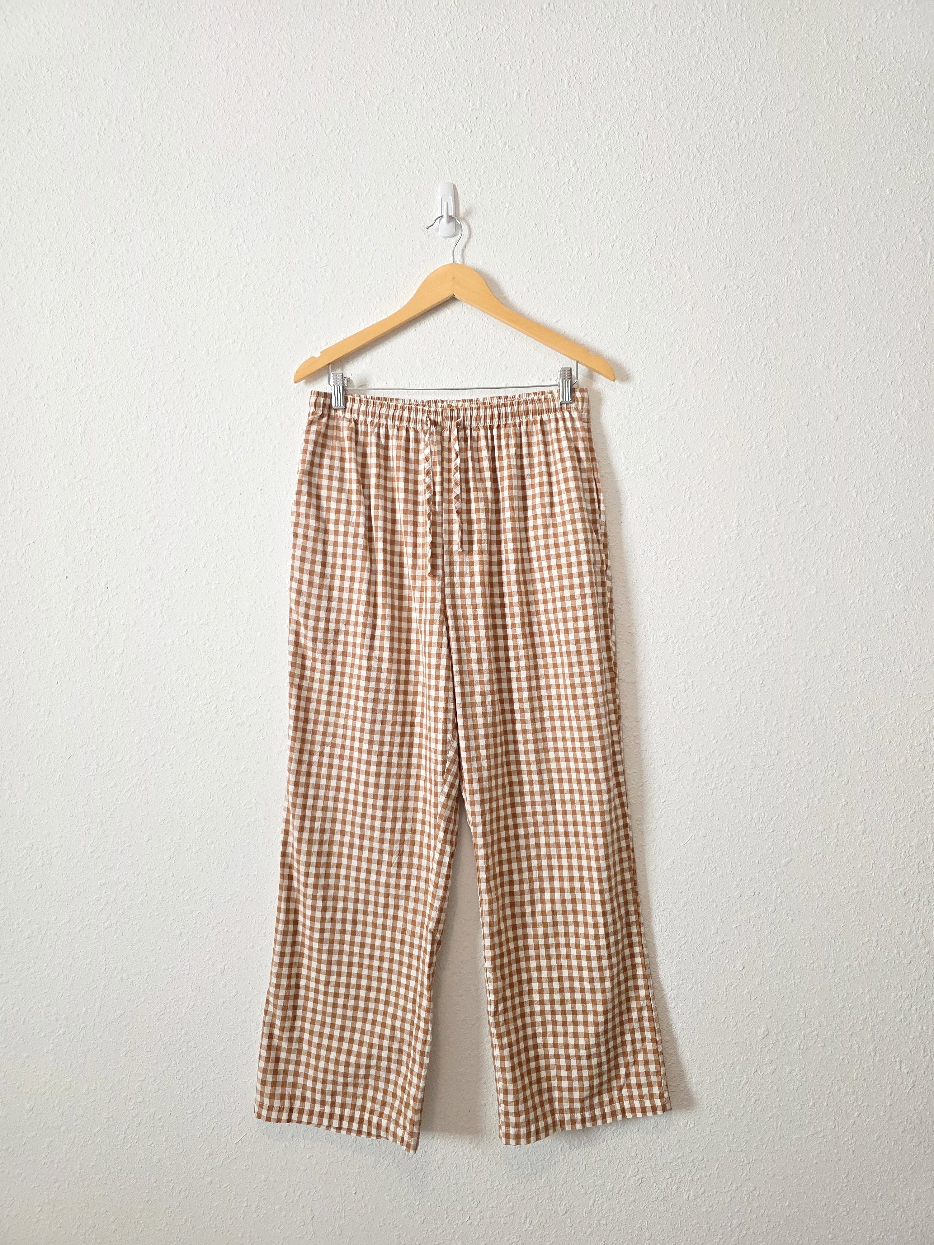 Gingham Straight Cotton Pants (L)