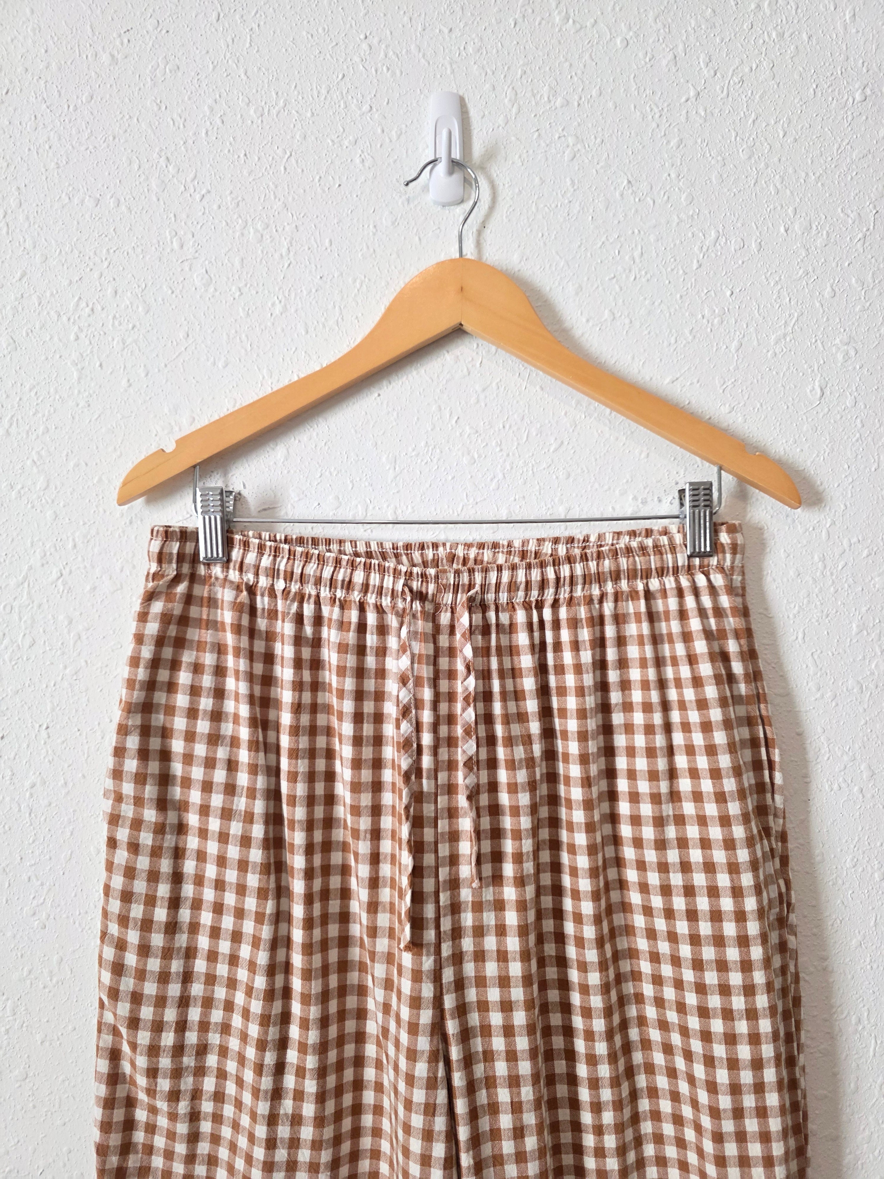 Gingham Straight Cotton Pants (L)