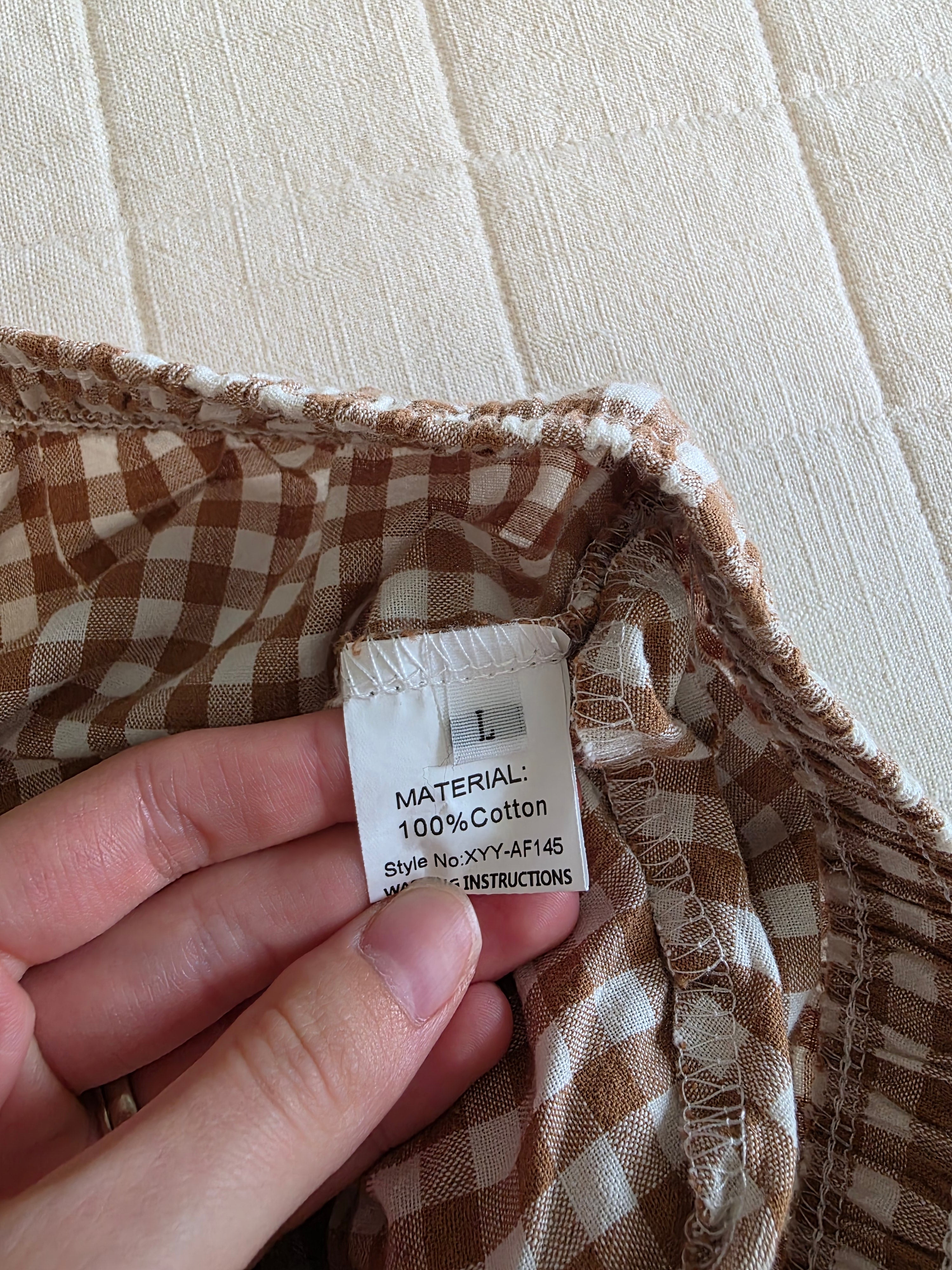 Gingham Straight Cotton Pants (L)