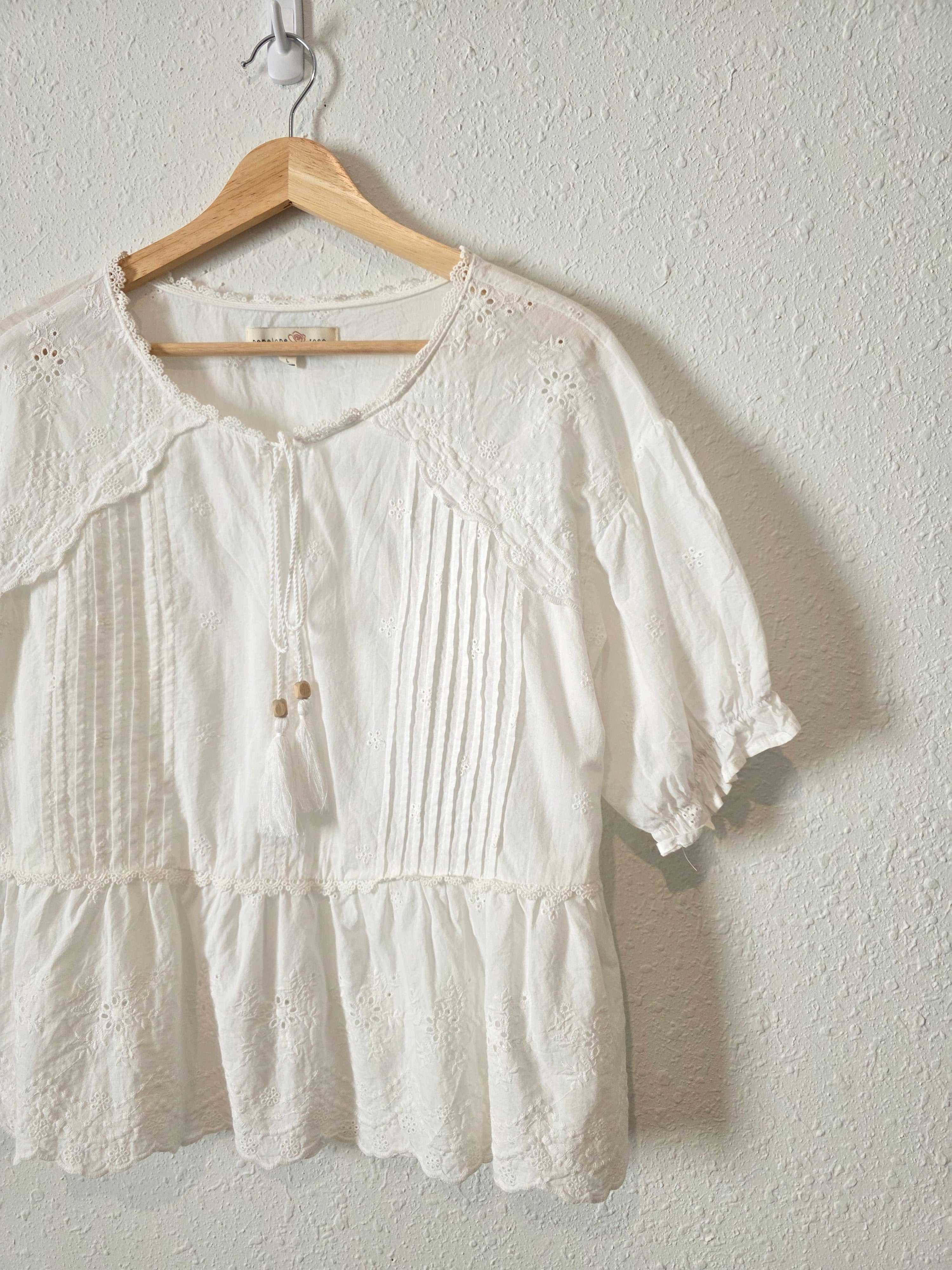 Floral Embroidered Cotton Blouse (L)