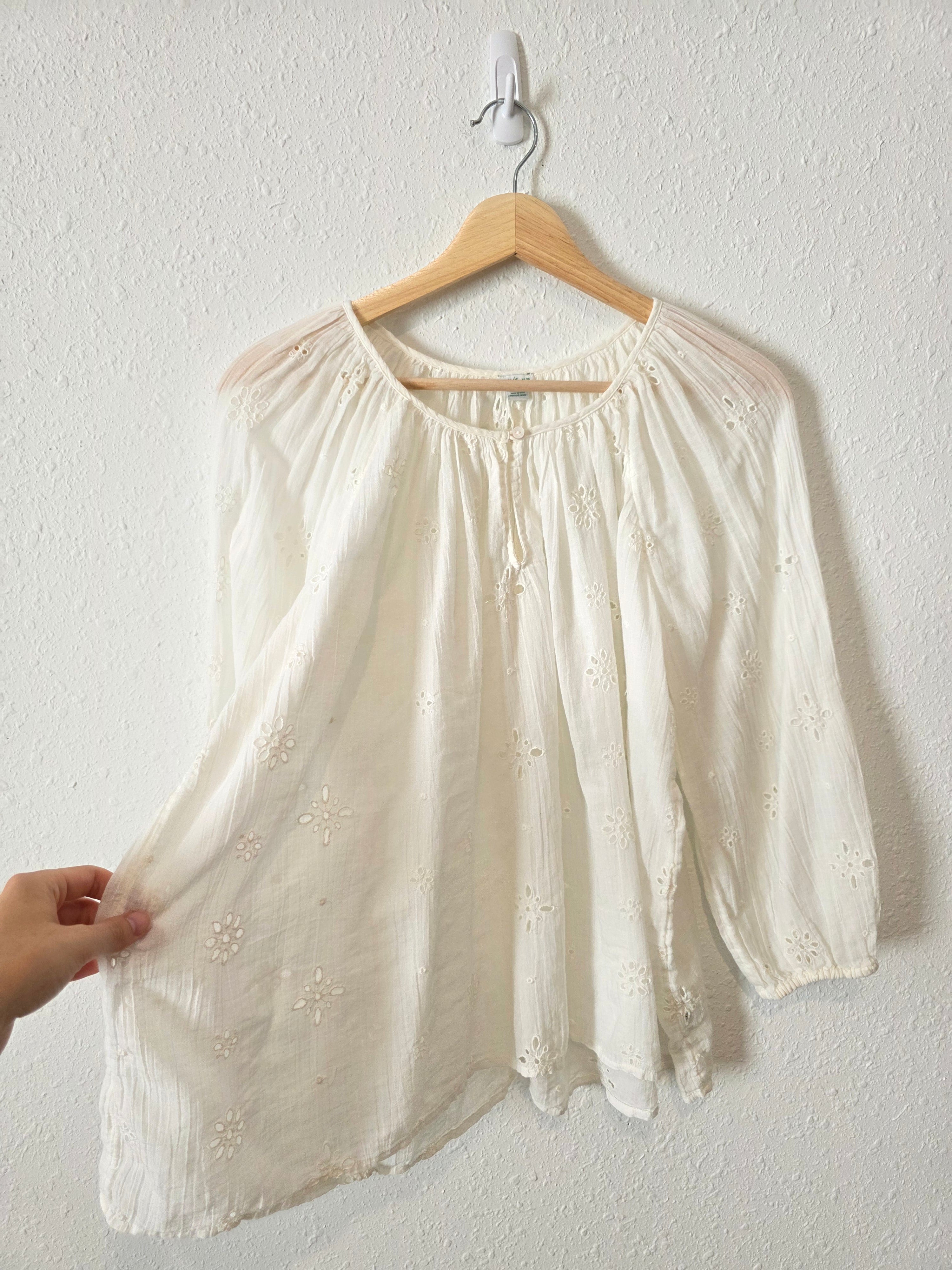 Aerie Floral Eyelet Cotton Blouse (XS)