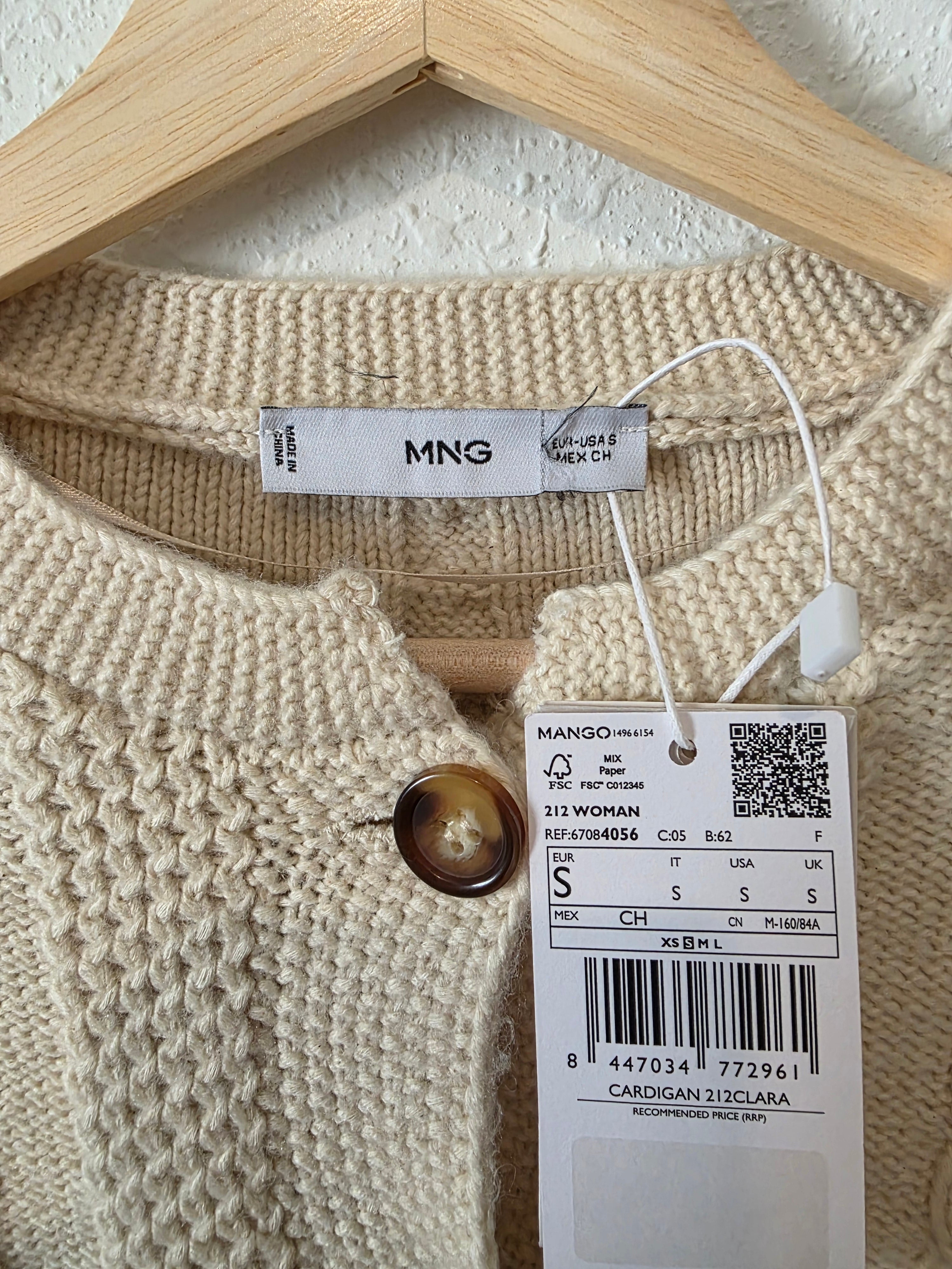 NEW Mango Cable Knit Wool Cardigan (S)