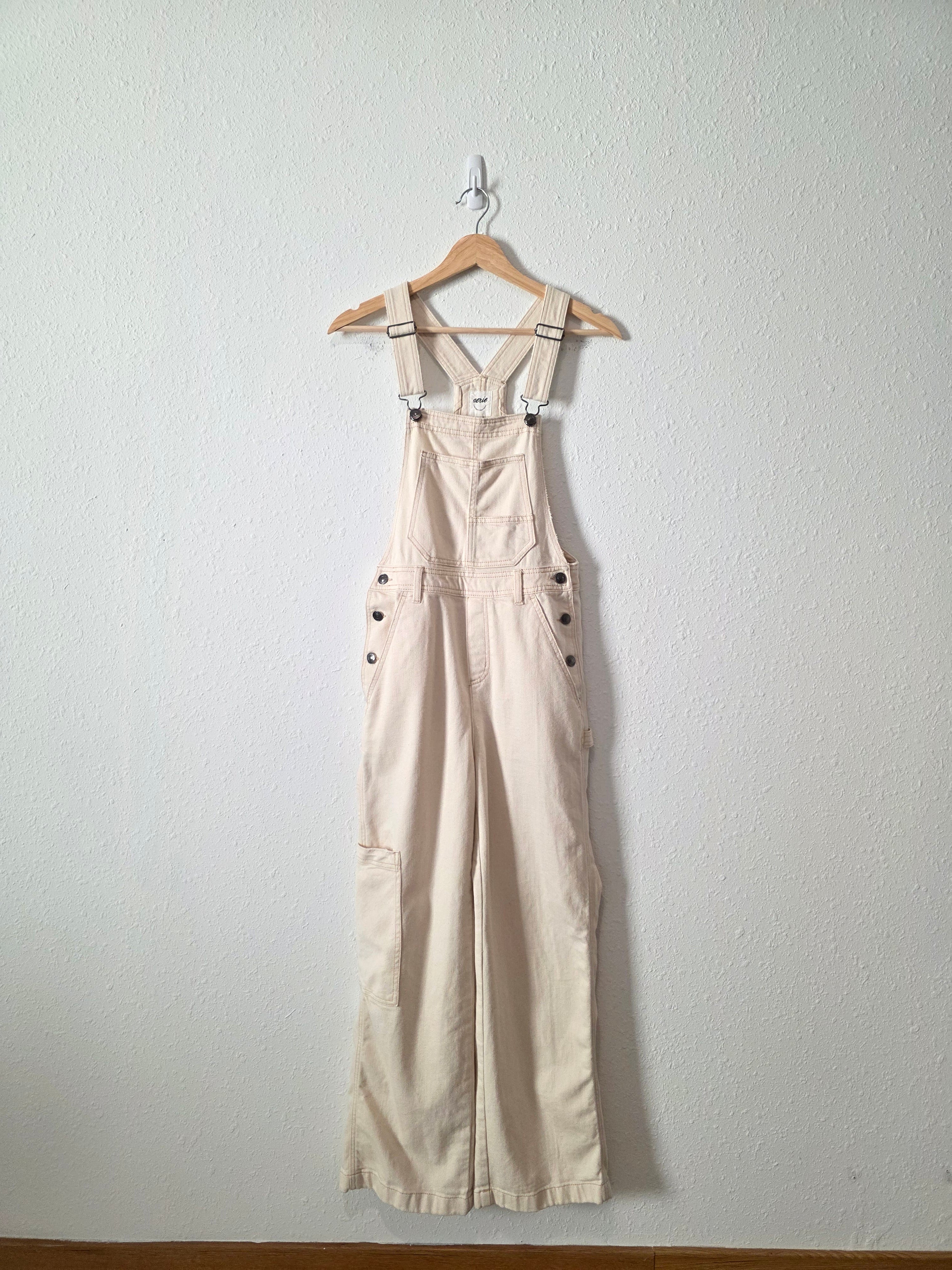 Aerie Ecru Wide Leg Overalls (XXS)