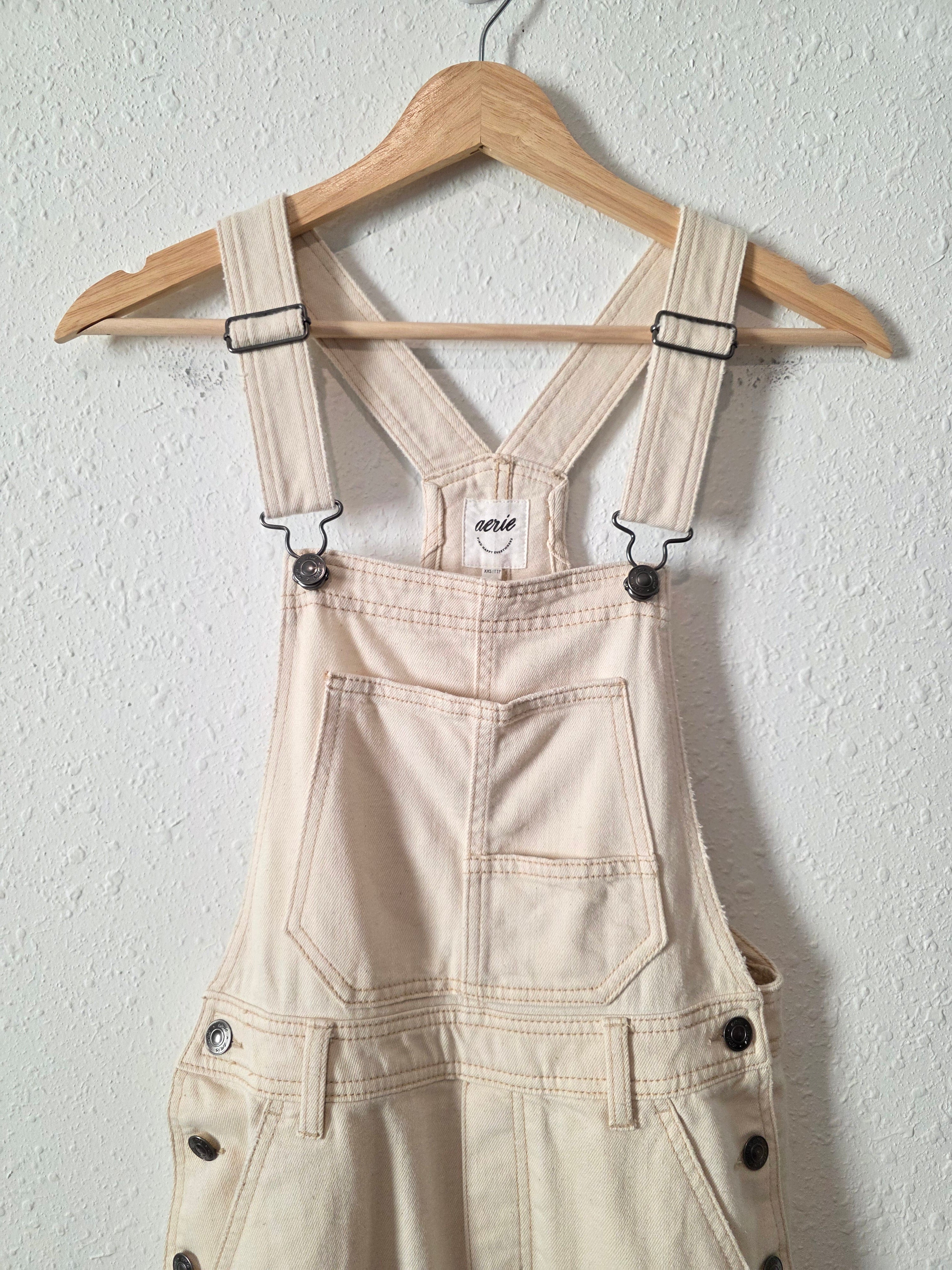 Aerie Ecru Wide Leg Overalls (XXS)