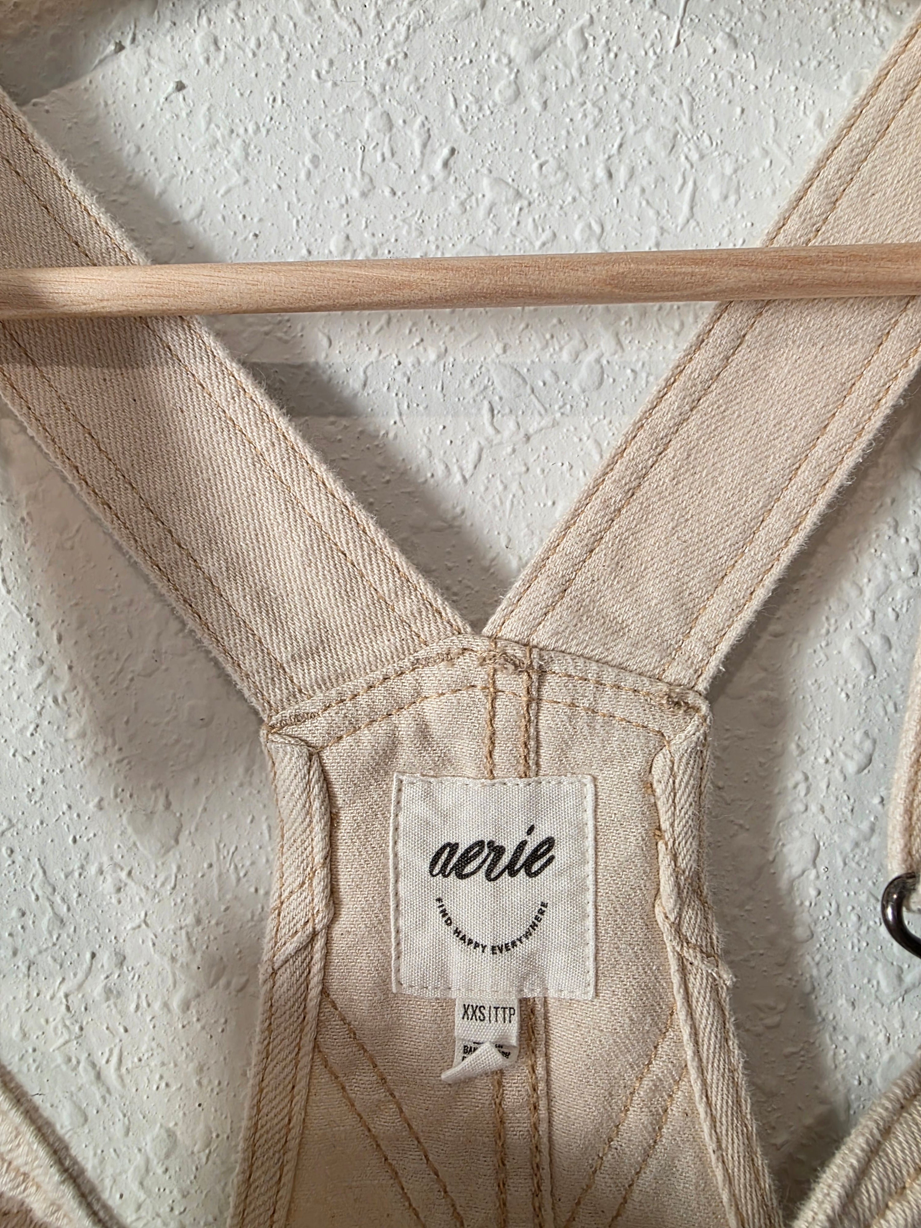 Aerie Ecru Wide Leg Overalls (XXS)