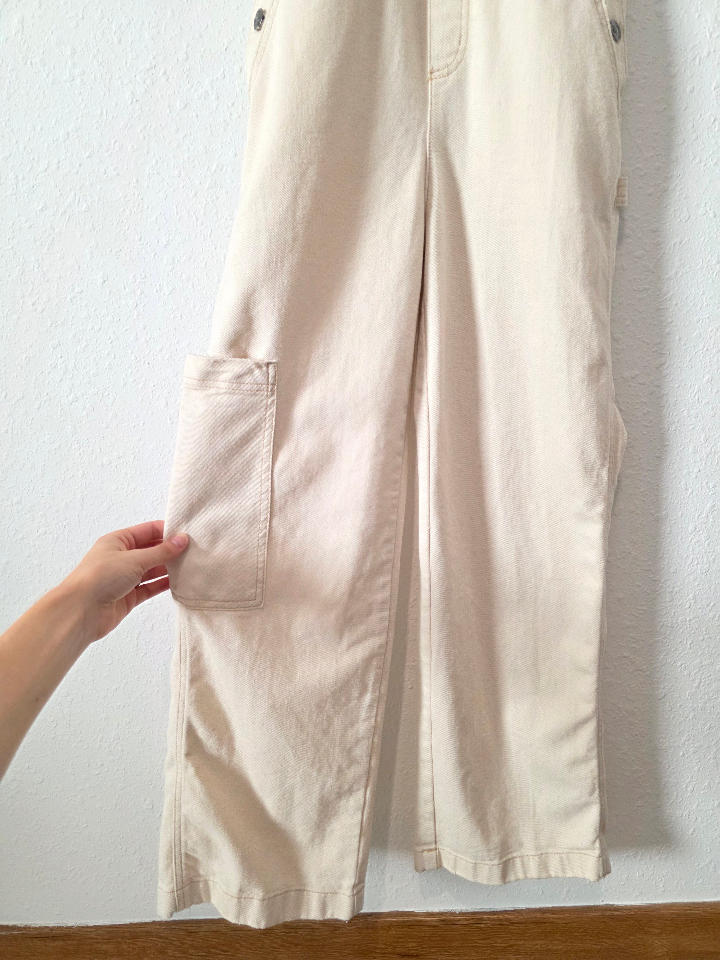 Aerie Ecru Wide Leg Overalls (XXS)