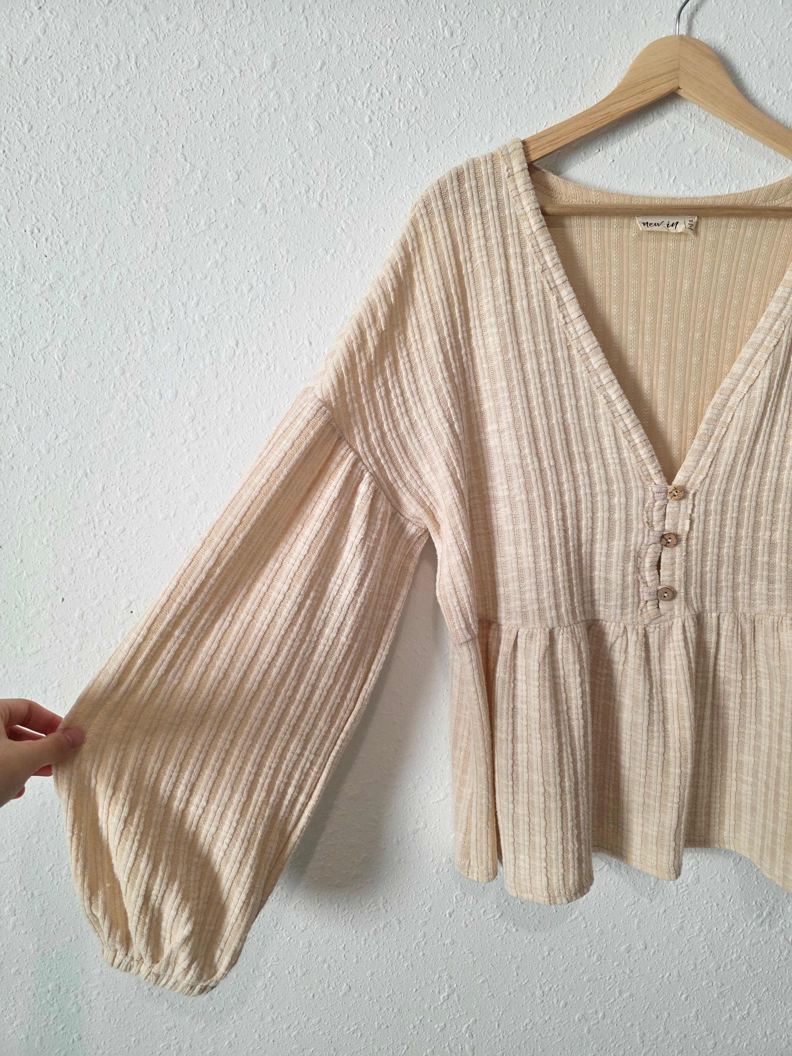 Cream Ribbed Babydoll Top (M)