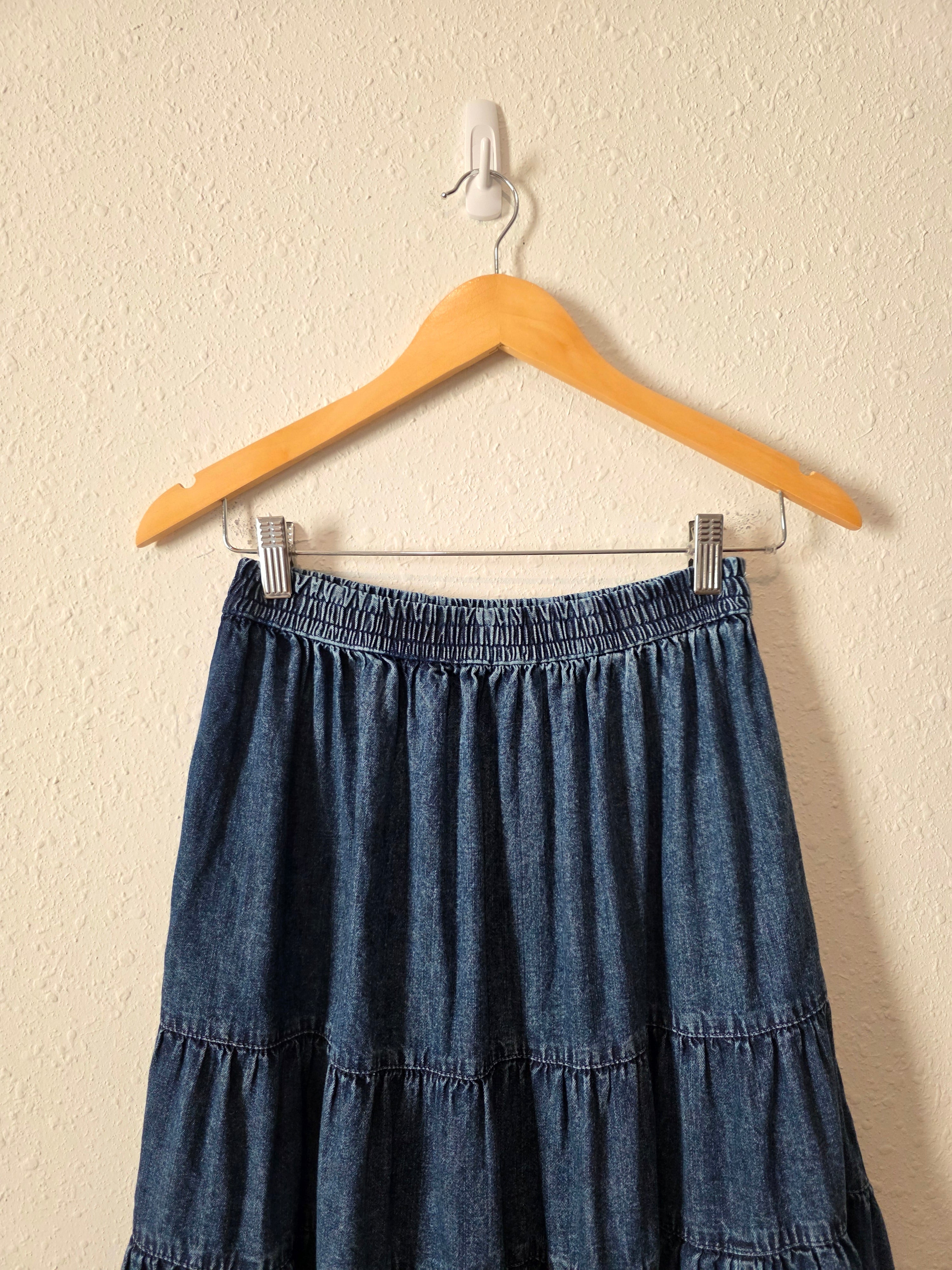 Denim Tiered Maxi Skirt (XS)