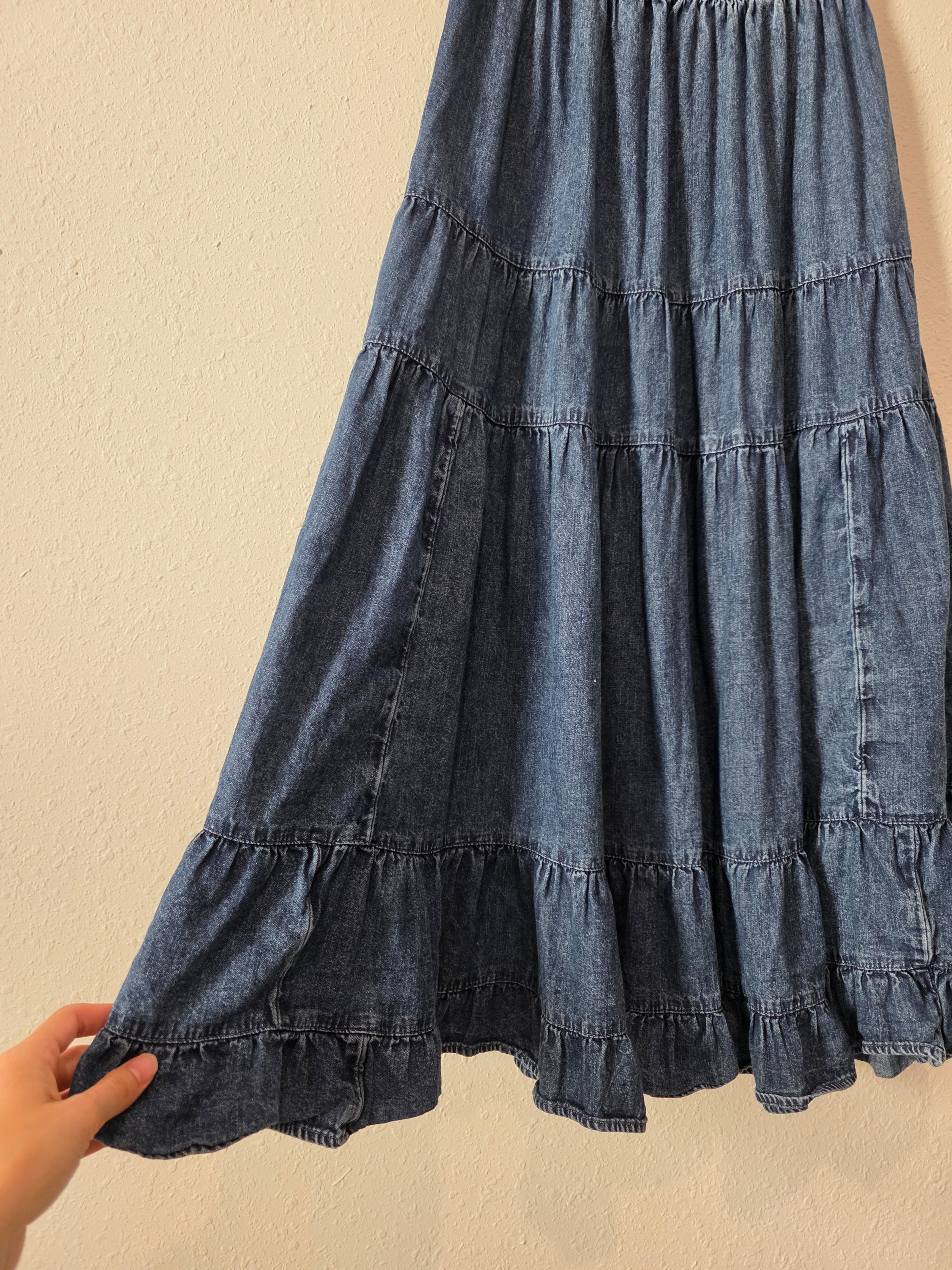 Denim Tiered Maxi Skirt (XS)