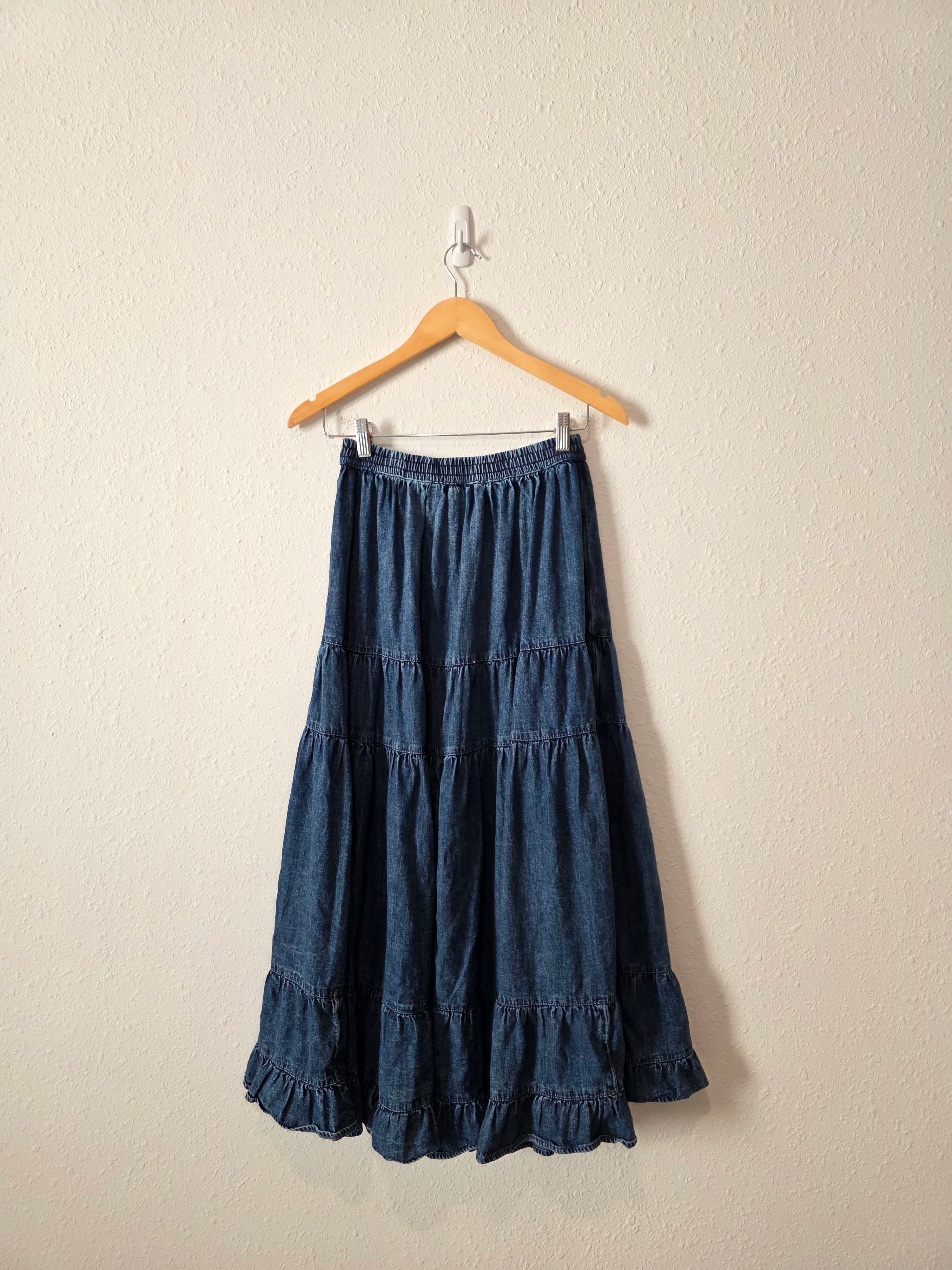 Denim Tiered Maxi Skirt (XS)